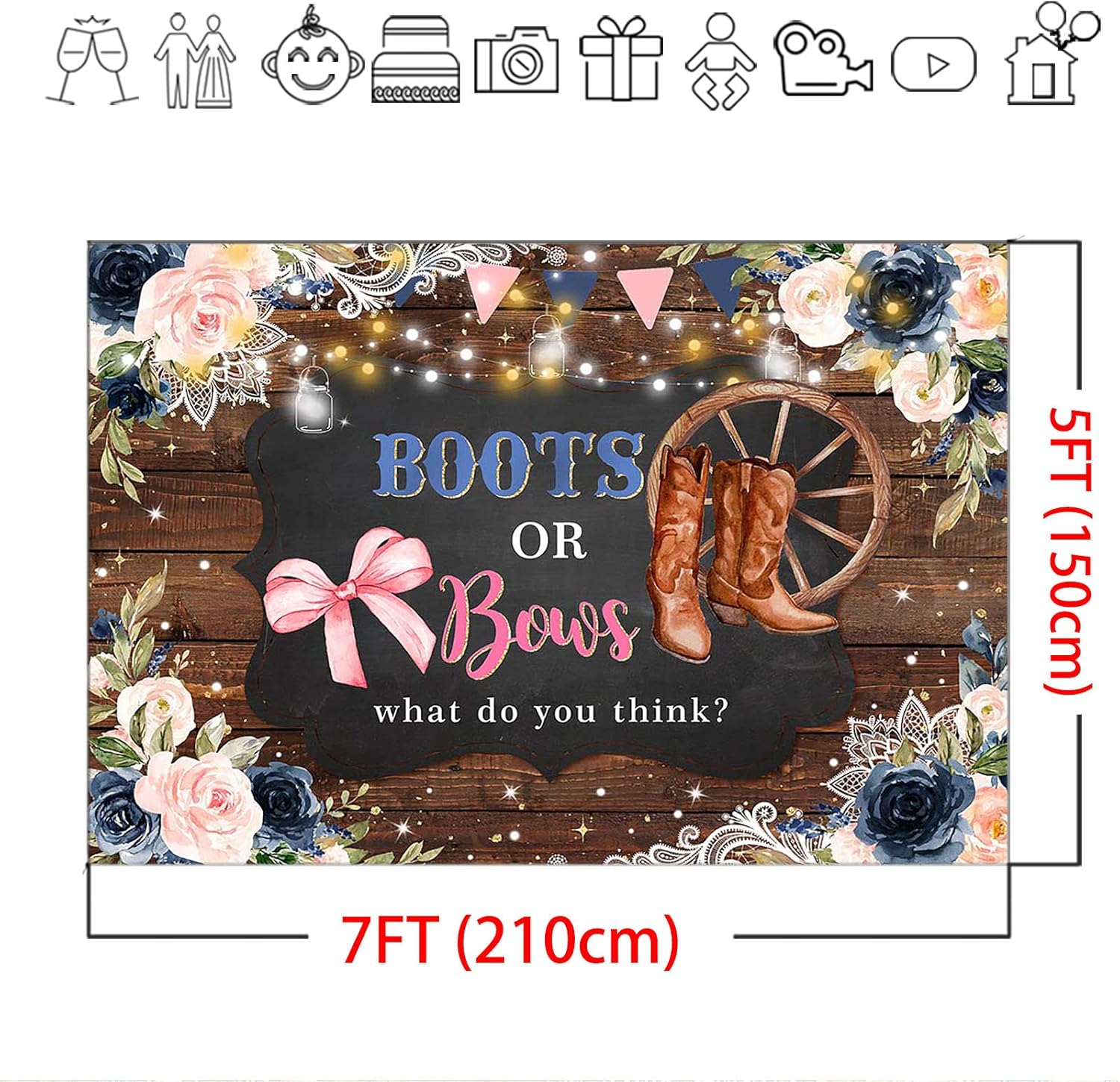 Mocsicka Fondo para revelación de género, botas o lazos, de madera rústica, floral, decoración de fiesta de baby shower, fondo de revelación de