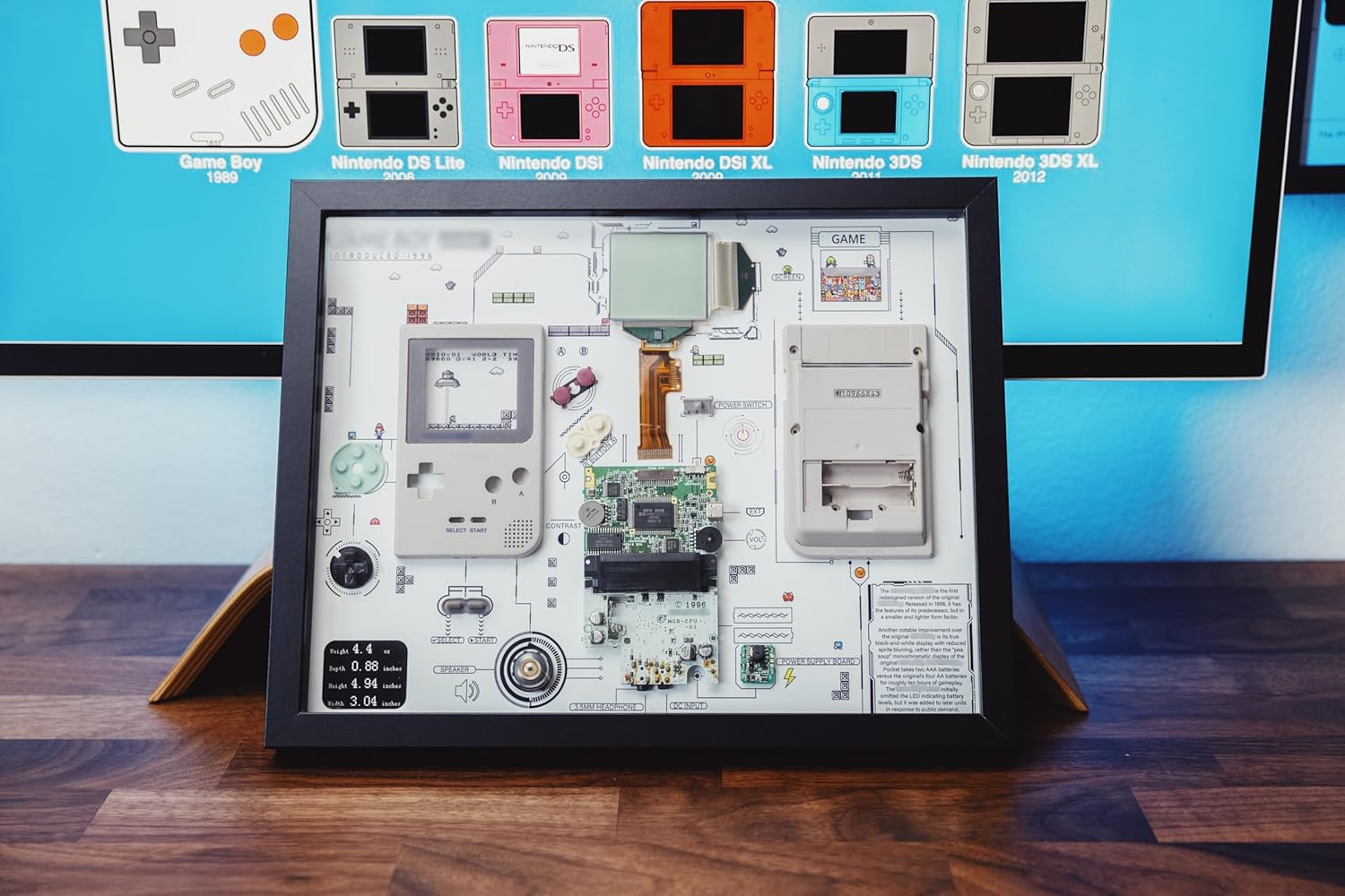 Disassembled Gameboy Pocket With Frame, Disassemble GBP Art, Gameboy Pocket Teardown, Wall Decor, Frame Wall Art, Gift For Him, Game Decor