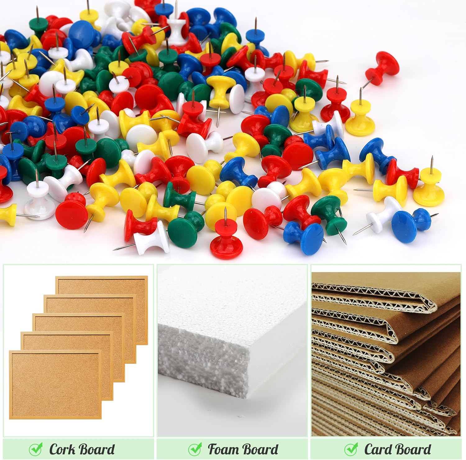200 tachuelas para tablón de anuncios, varios colores, alfileres para colgar en la pared, tablero de corcho, oficina, hogar, decoración con caja de