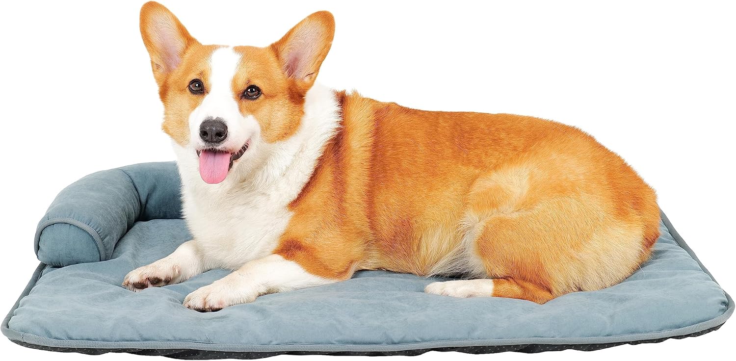 Almohadilla de algodón suave y duradera color caqui para perros y gatos medianos con superficie antiadherente y una almohada en L, lavable a