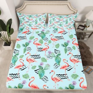 Erosebridal Juego de sábanas de flamenco para niñas y mujeres, sábana bajera ajustable de flamenco rosa, tamaño individual, estampado de rayas Erosebridal Juego de sábanas de flamenco para niñas y mujeres, sábana bajera ajustable de flamenco rosa, tamaño individual, estampado de rayas