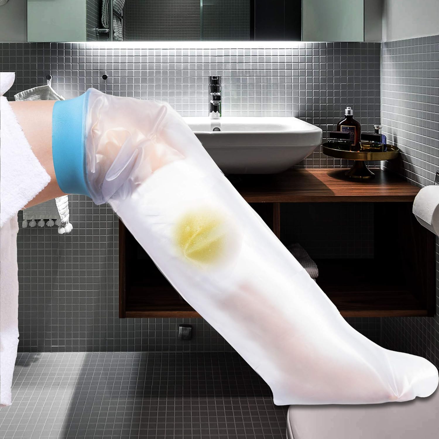 Fundas fundidas para patas de ducha para adultos, impermeables, protector de pierna completa, vendaje de ducha, ducha para heridas rotas, pierna