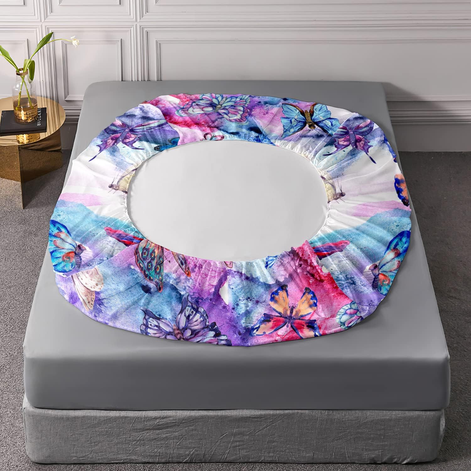AILONEN Sábana bajera de mariposa, sábanas de mariposa para niños, niñas y adolescentes, juego de sábanas con estampado de mariposas azules y