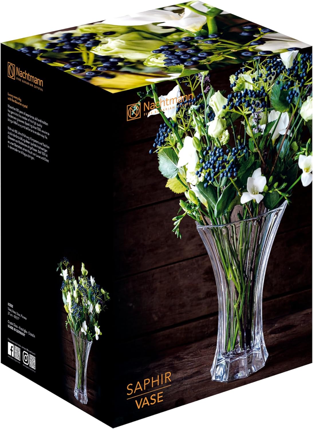 Nachtmann Saphir Collection – Florero de cristal, 10.6 pulgadas, florero de cristal decorativo para flores, decoración del hogar y centros de mesa,