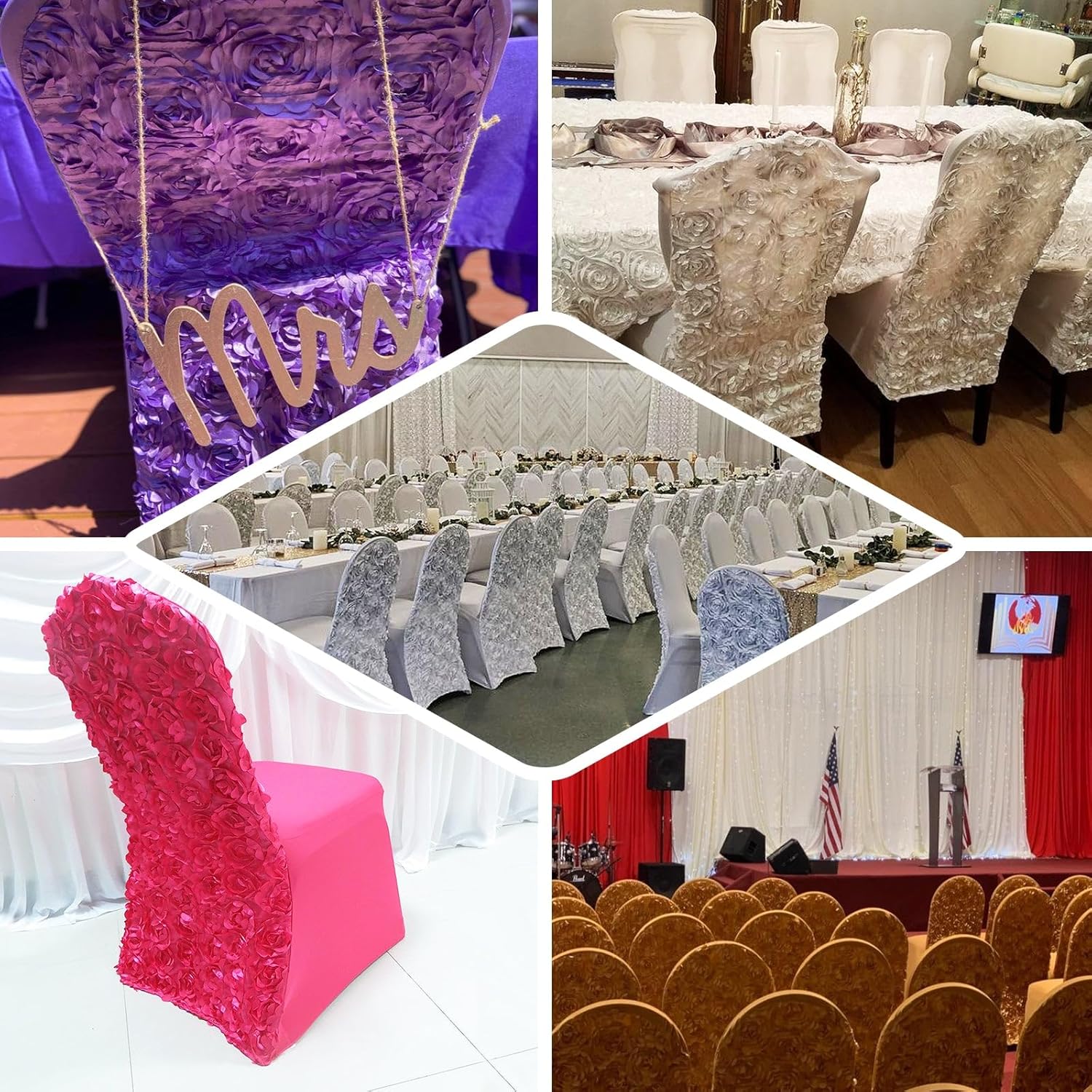 Efavormart – Juego de 40 fundas elásticas para sillas de banquetes de elastano, color blanco con roseta satinada, para banquetes de boda, catering