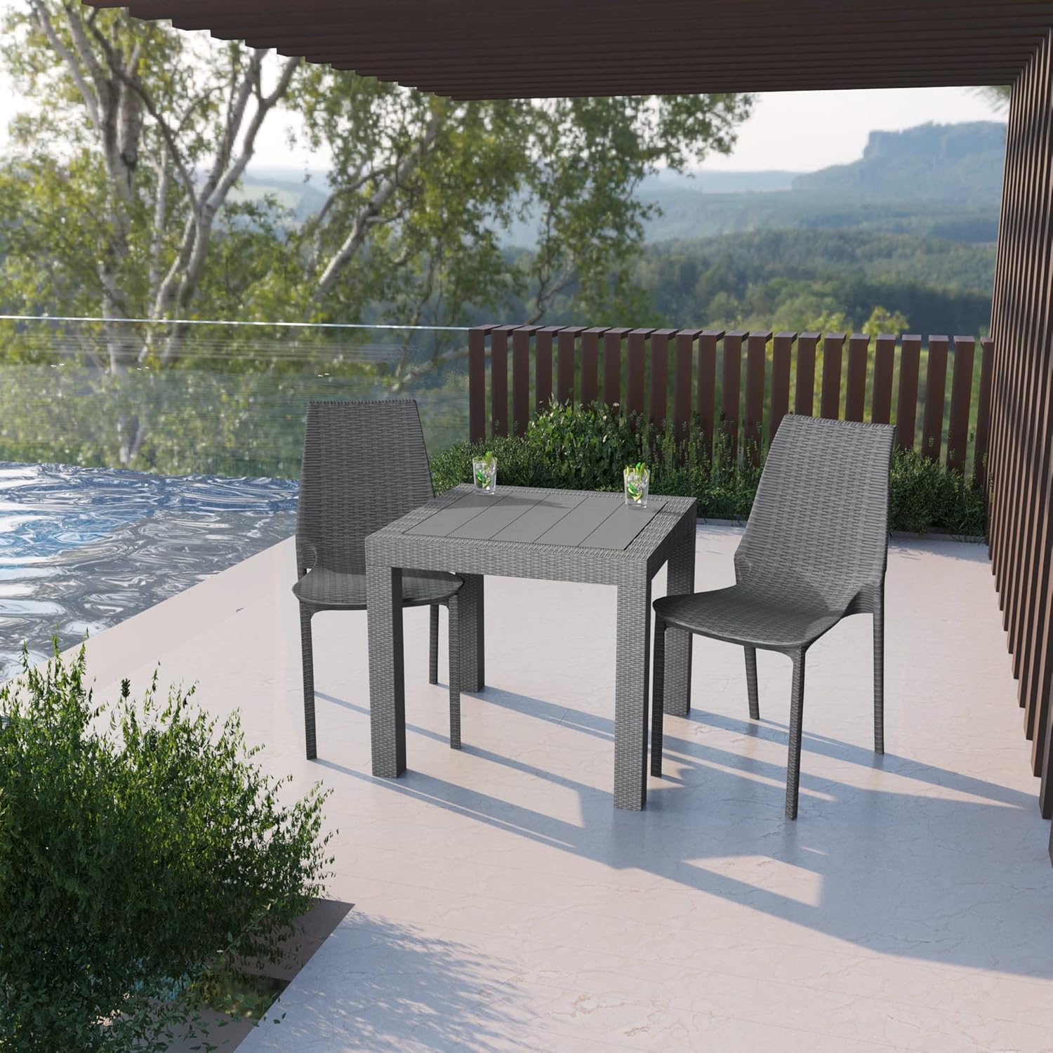 LeisureMod Kent – Silla de comedor apilable moderna para exteriores, color gris