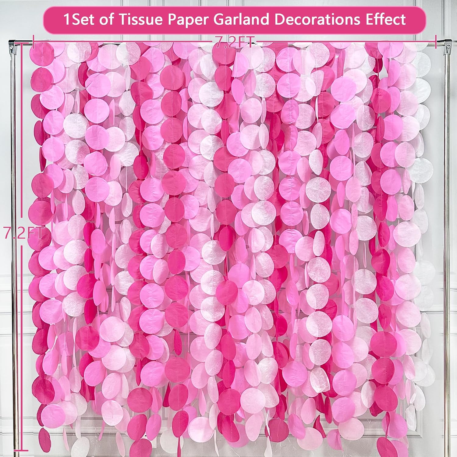 Decoraciones de fiesta de color rosa intenso de 205 pies, guirnalda de telón de fondo de lunares grandes, guirnalda de círculos rosados con lunares