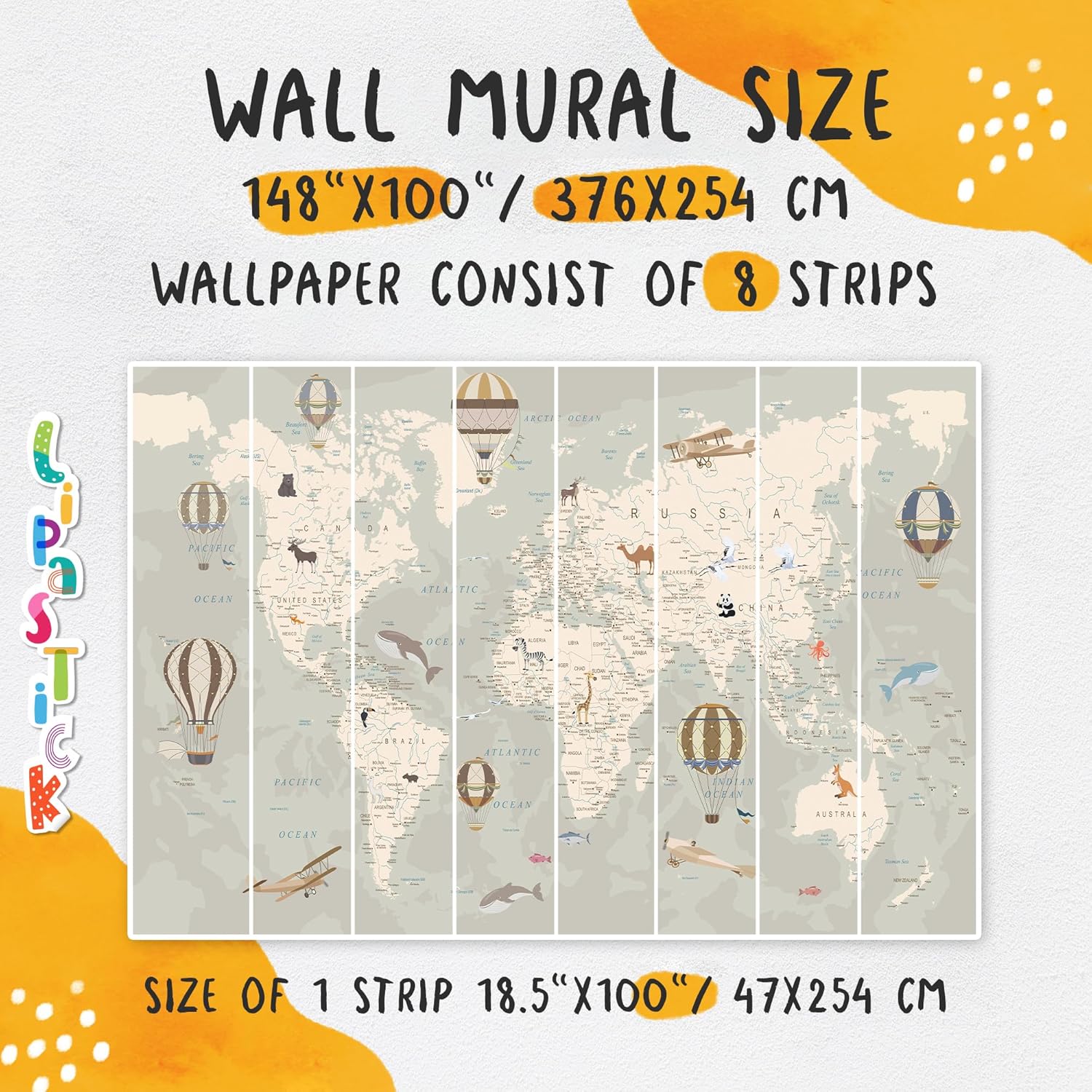 Papel tapiz autoadhesivo con mapa del mundo, arte de pared de vinilo removible para decoración de guardería para niños y niñas, habitación de niños,