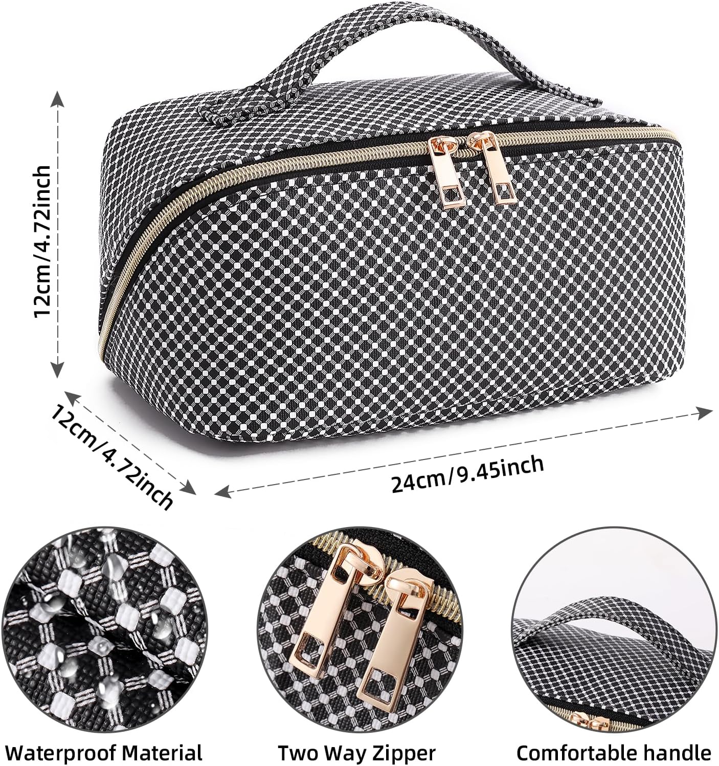 TRICIA Bolsa de maquillaje a cuadros, bolsa de cosméticos impermeable de piel sintética, bolsa de aseo para mujeres, bolsa organizadora de