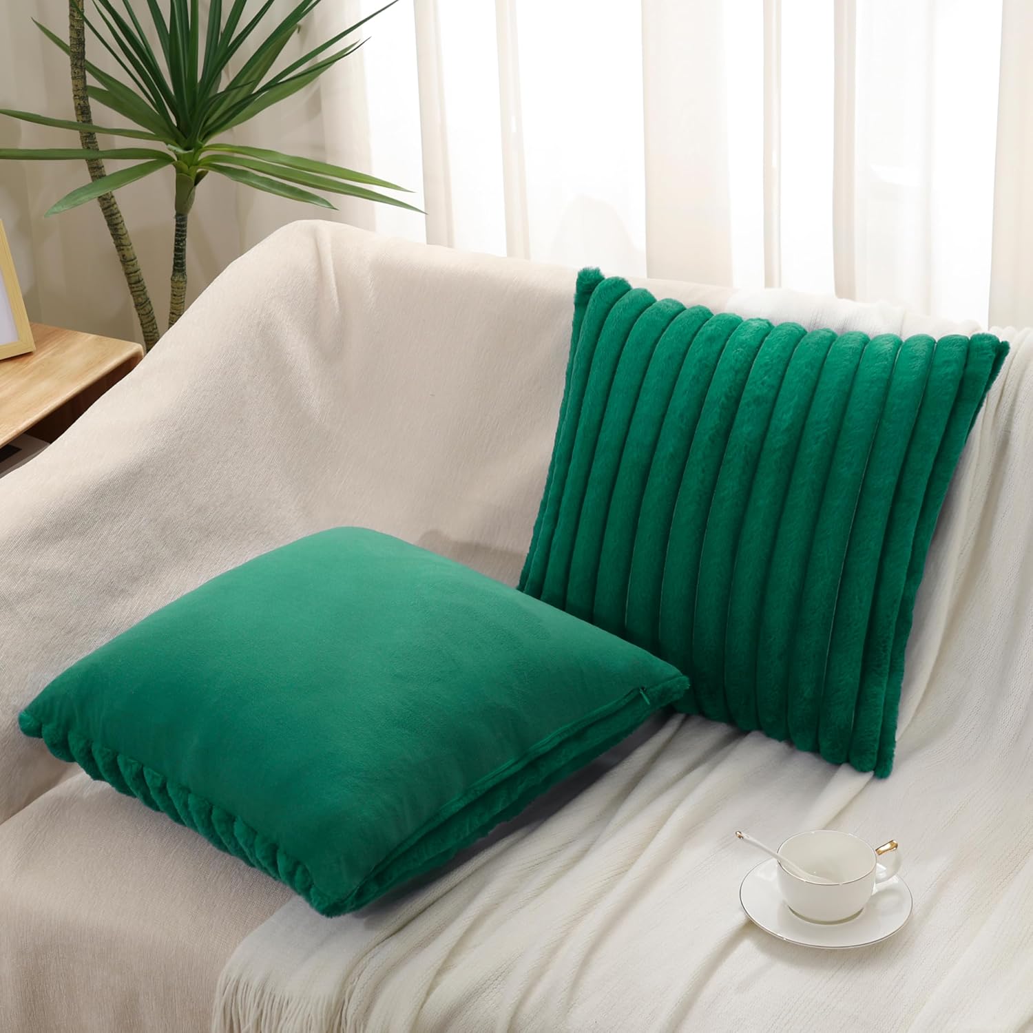 Pallene Juego de 2 fundas de almohada de felpa de piel sintética de 16 x 16 pulgadas, fundas de almohada decorativas de lujo, suaves y esponjosas a