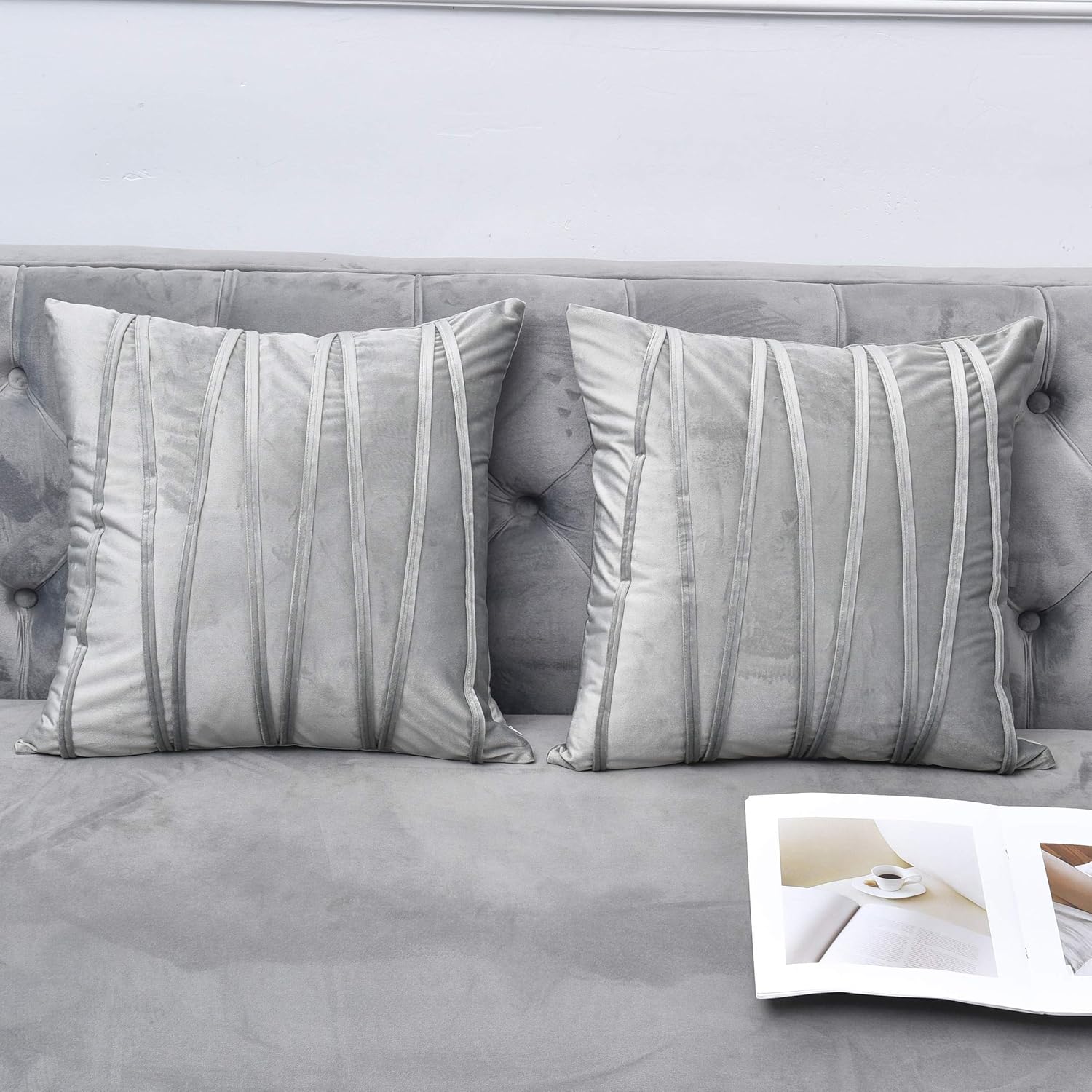 Juego de 2 fundas cuadradas de almohada de terciopelo suave y color liso, para otoño e invierno, funda de almohada decorativa para sillón