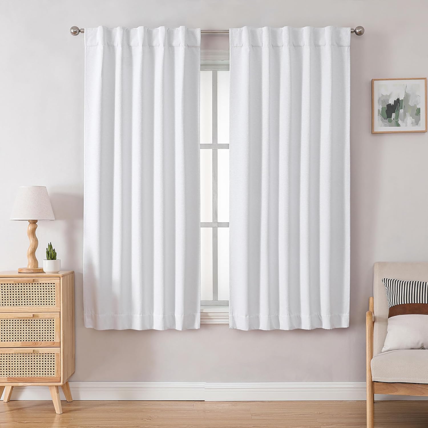 Chyhomenyc Kaku – Cortinas opacas blancas de 63 pulgadas de largo, 2 paneles, aislamiento térmico, reducción de ruido, ahorro de energía, jacquard