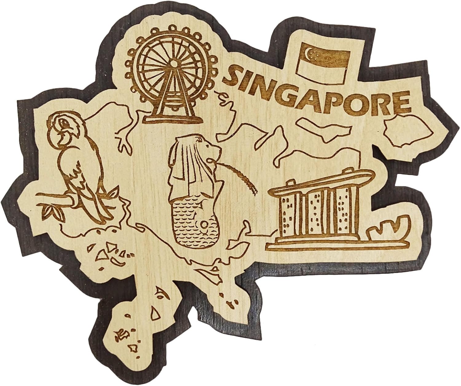Printtoo Regalo grabado de madera con imán de nevera de recuerdo de mapa de Singapur