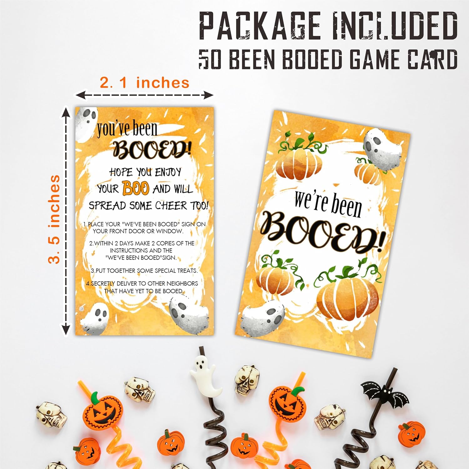 Juego de fiesta de Halloween  You’ve Been Booed, We Been Booed!  Juego de 50 tarjetas de juego de calabazas de doble cara y fantasma, recuerdos de