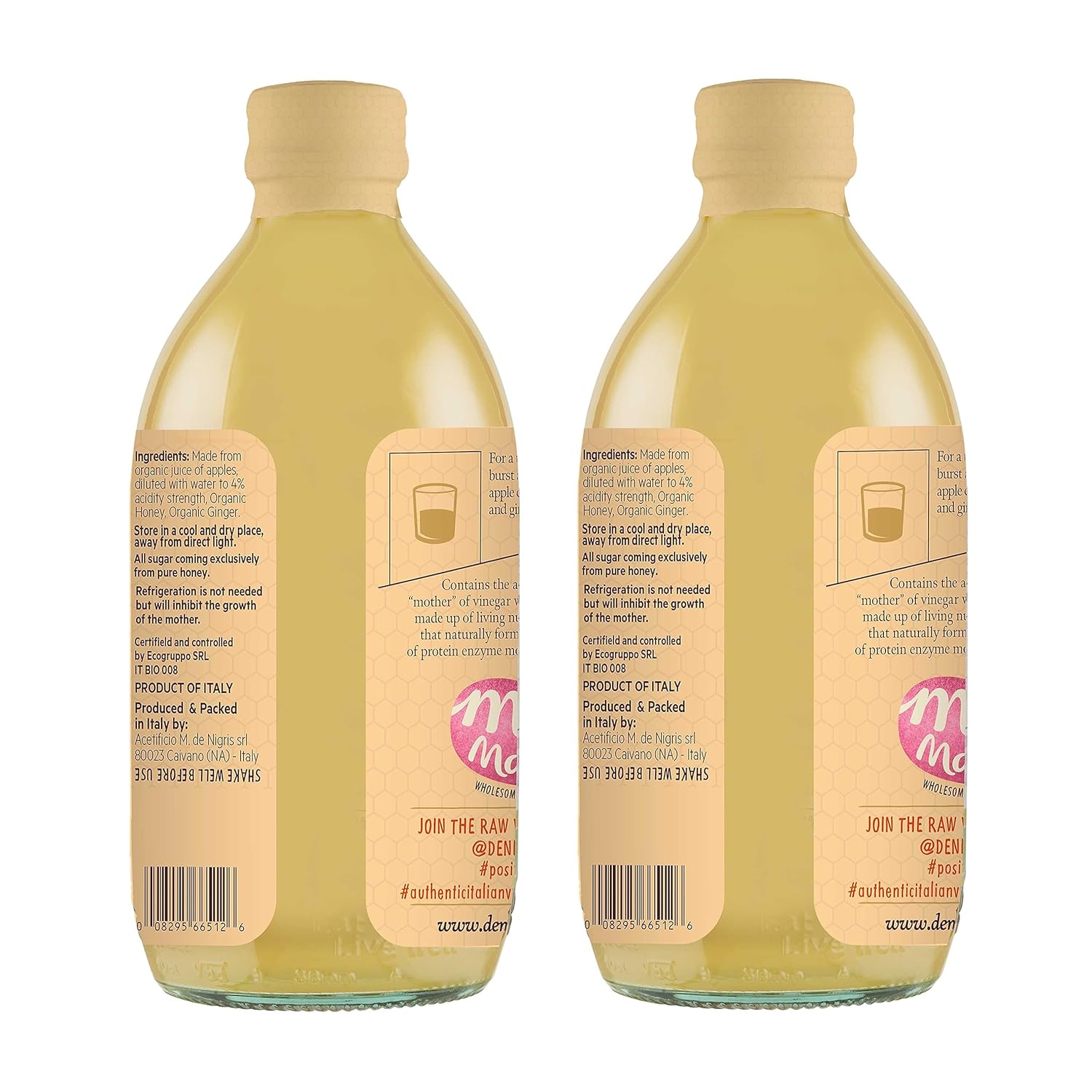 De Nigris Vinagre de sidra de manzana orgánico con miel y arándano, crudo y sin filtrar 16,9 onzas (paquete de 2)  Vinagre de sidra de manzana con