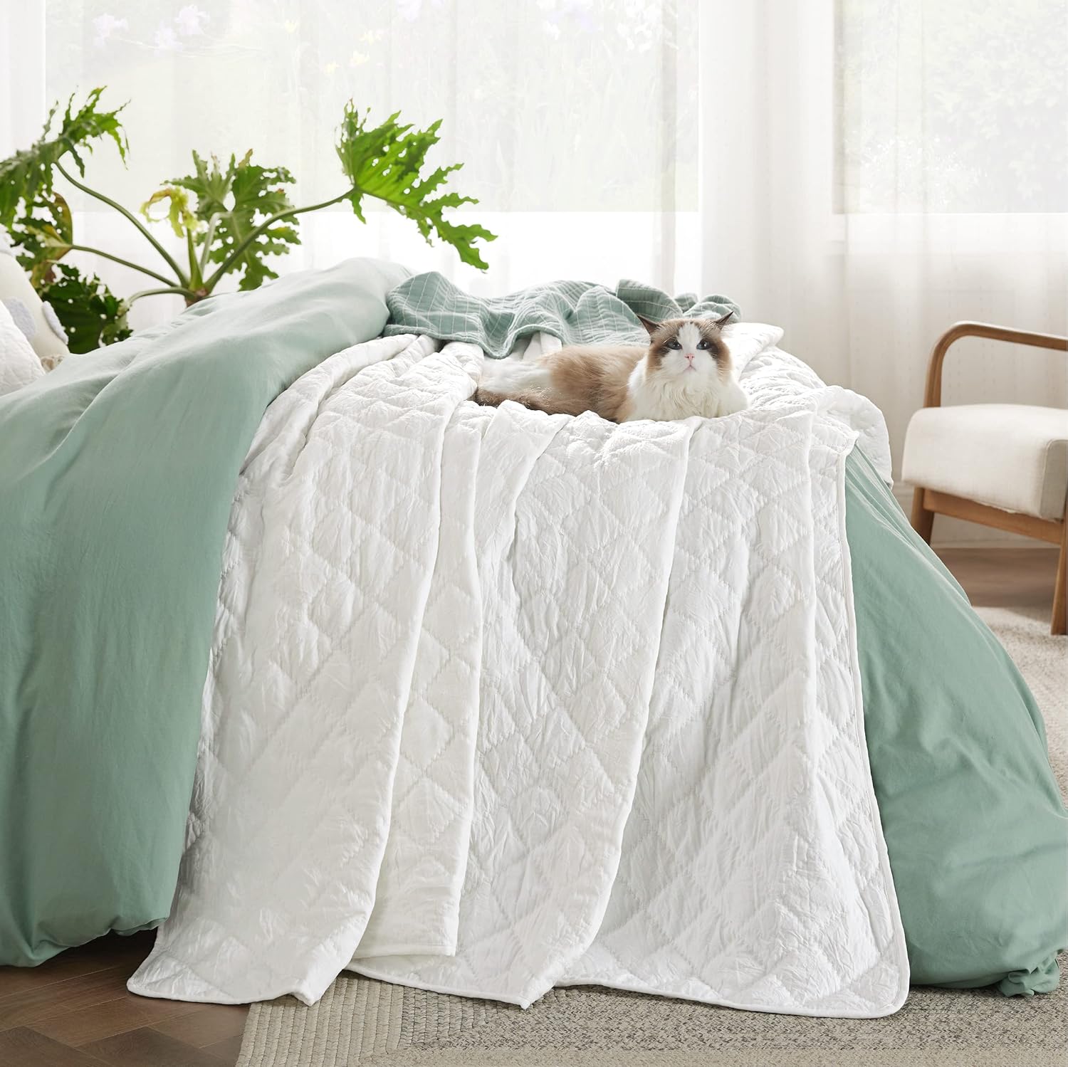 Bedsure Colcha bohemia tamaño Queen, color blanco, elegante patrón de diamantes, colchas y colchas ultrasuaves y ligeras, juegos de ropa de cama