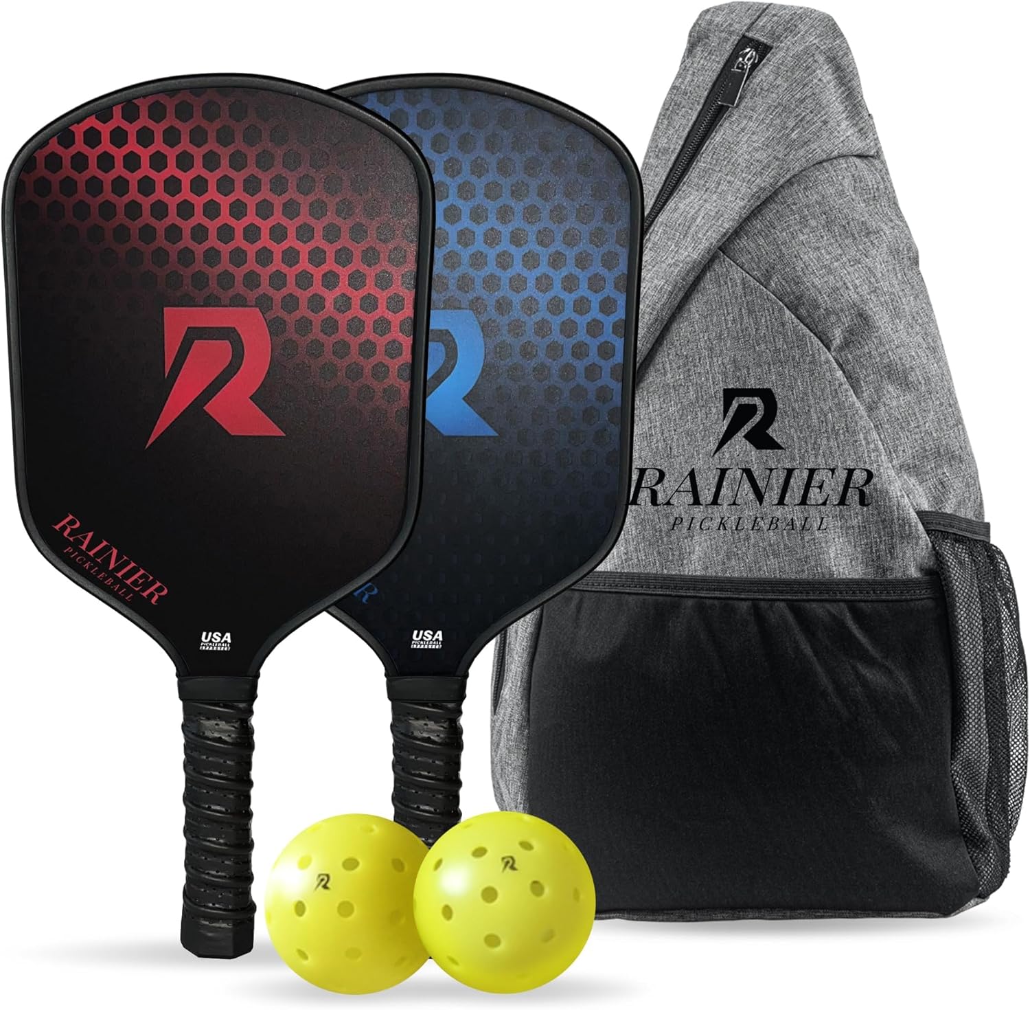Juego de 2 palas de pickleball  0.630 in de fibra de vidrio reforzada aprobada por USAPA  2 bolas de pickleball al aire libre  Bolsa de transporte