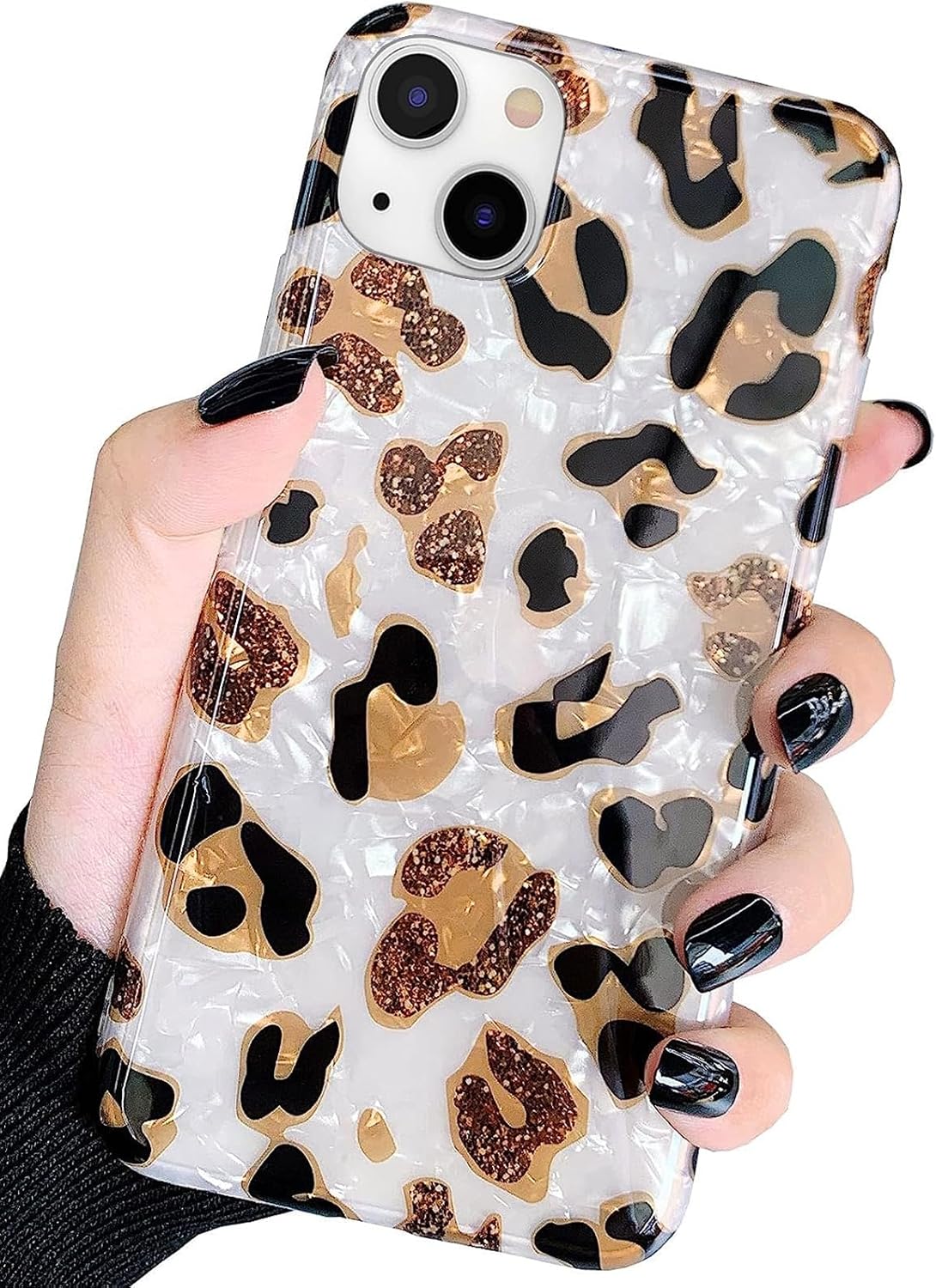 J.west Funda compatible con iPhone 14 Plus, funda protectora de silicona suave con estampado de guepardo translúcido y transparente para niñas y