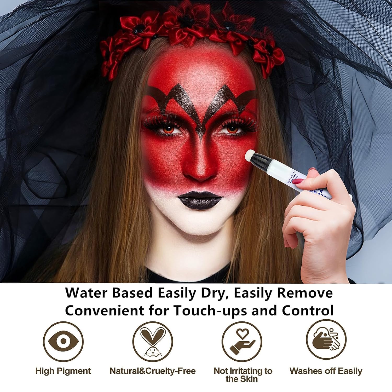 Go Ho Barra de pintura facial blanca payaso (0.85 onzas), pintura corporal blanca crema a base de agua, lavable, corrector líquido blanco, cubre sin