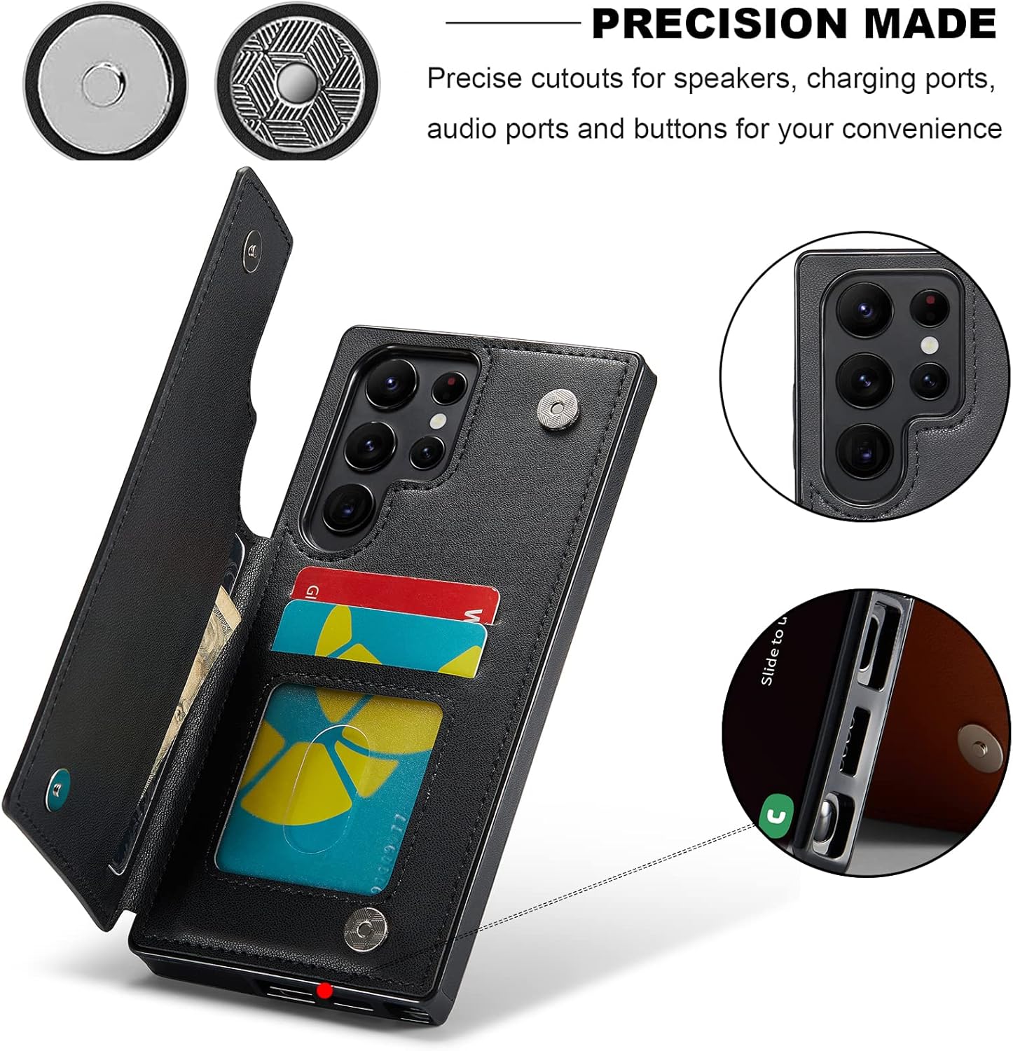 Funda para Galaxy S23 Ultra, funda de piel tipo cartera de lujo con tapa y bloqueo RFID, ranuras para tarjetas y soporte para niñas y mujeres, funda