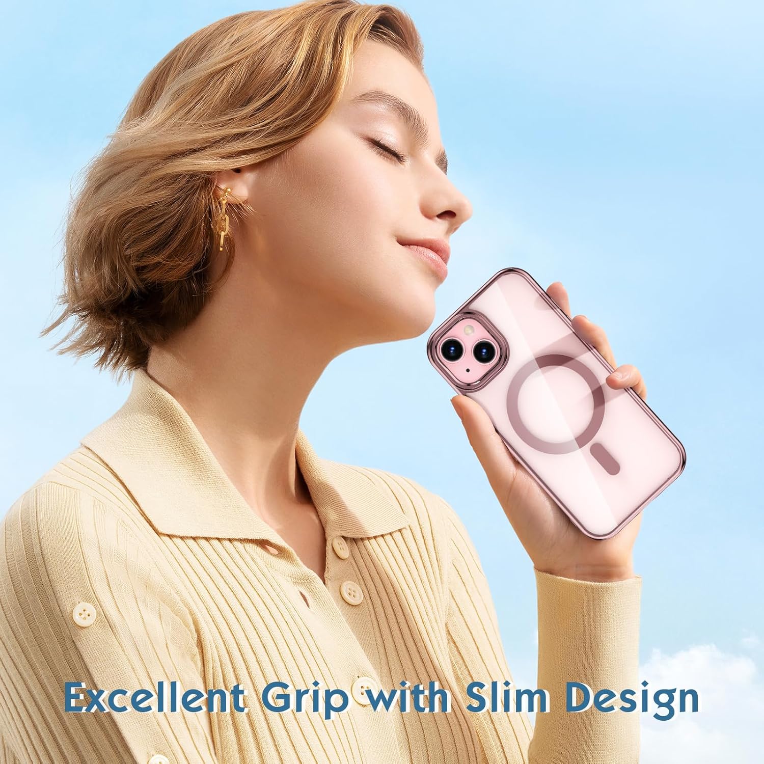 zelaxy Compatible con iPhone 15, funda magnética de lujo con borde galvanizado, transparente, carcasa dura, nunca amarilla, funda protectora para