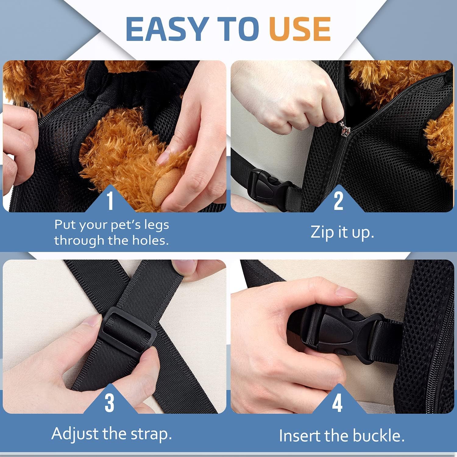 YUDODO Mochila transportadora para perros y mascotas, ajustable, con patas hacia afuera, mochila de viaje para perros de fácil ajuste para
