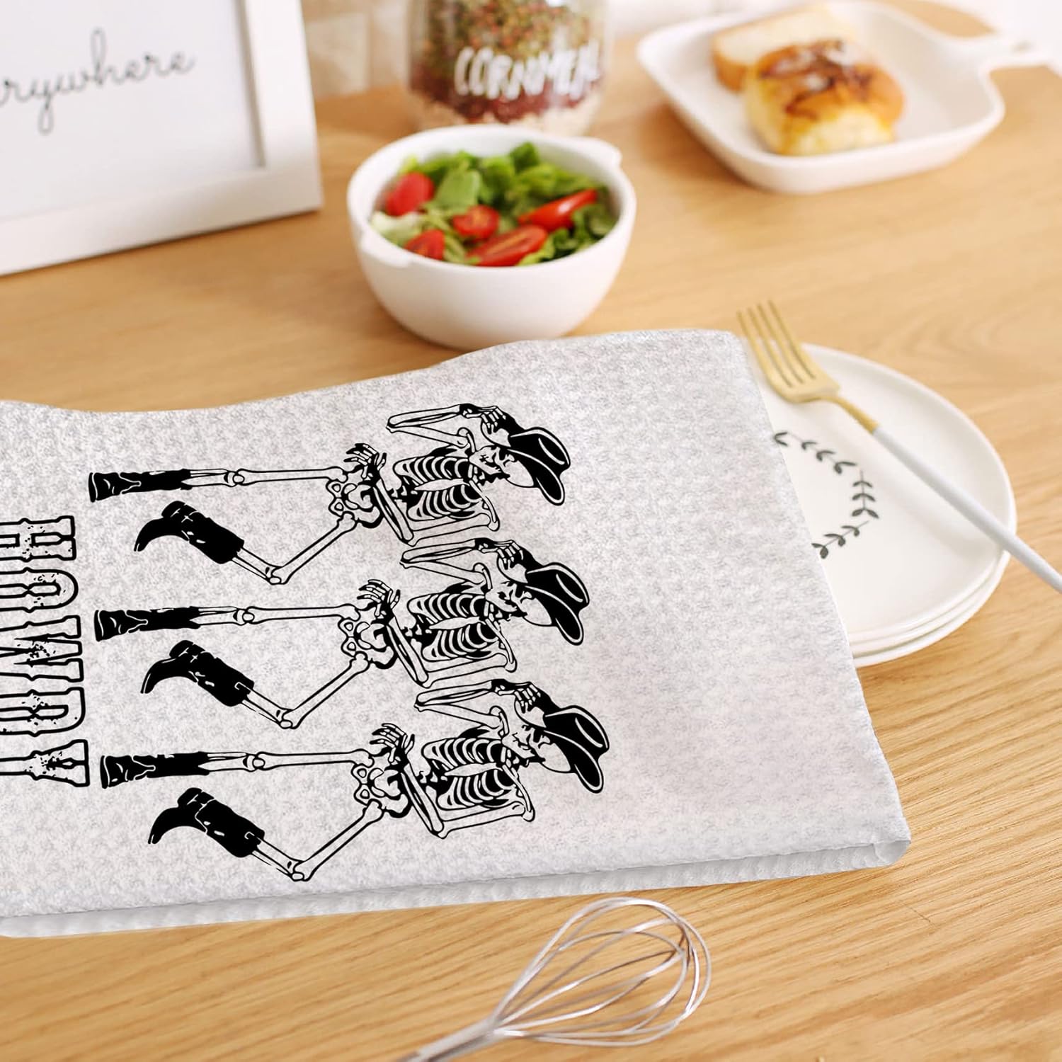 Toallas de mano de Halloween, toallas de cocina de Halloween, diseño de esqueleto Howdy Preppy de Halloween, toallas de cocina decorativas de