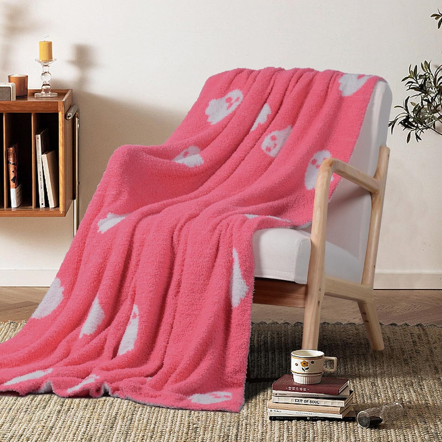 Decoración de Halloween – Manta de fantasma rosa, manta suave y acogedora para niños, para cama, sofá y sofá, 50 x 60 pulgadas, fantasma rosa
