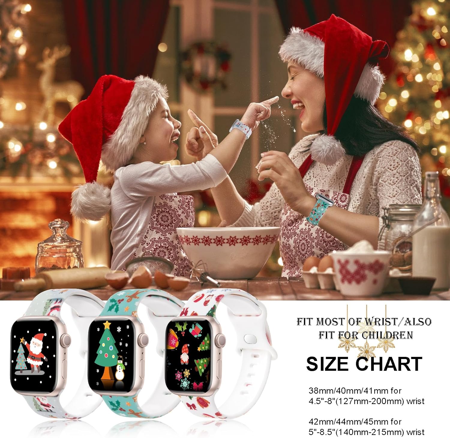 Correa de Navidad compatible con Apple Watch de invierno para mujer, paquete de 3 unidades Ultra de 1.496 pulgadas, 1.575 pulgadas, 1.614 pulgadas,