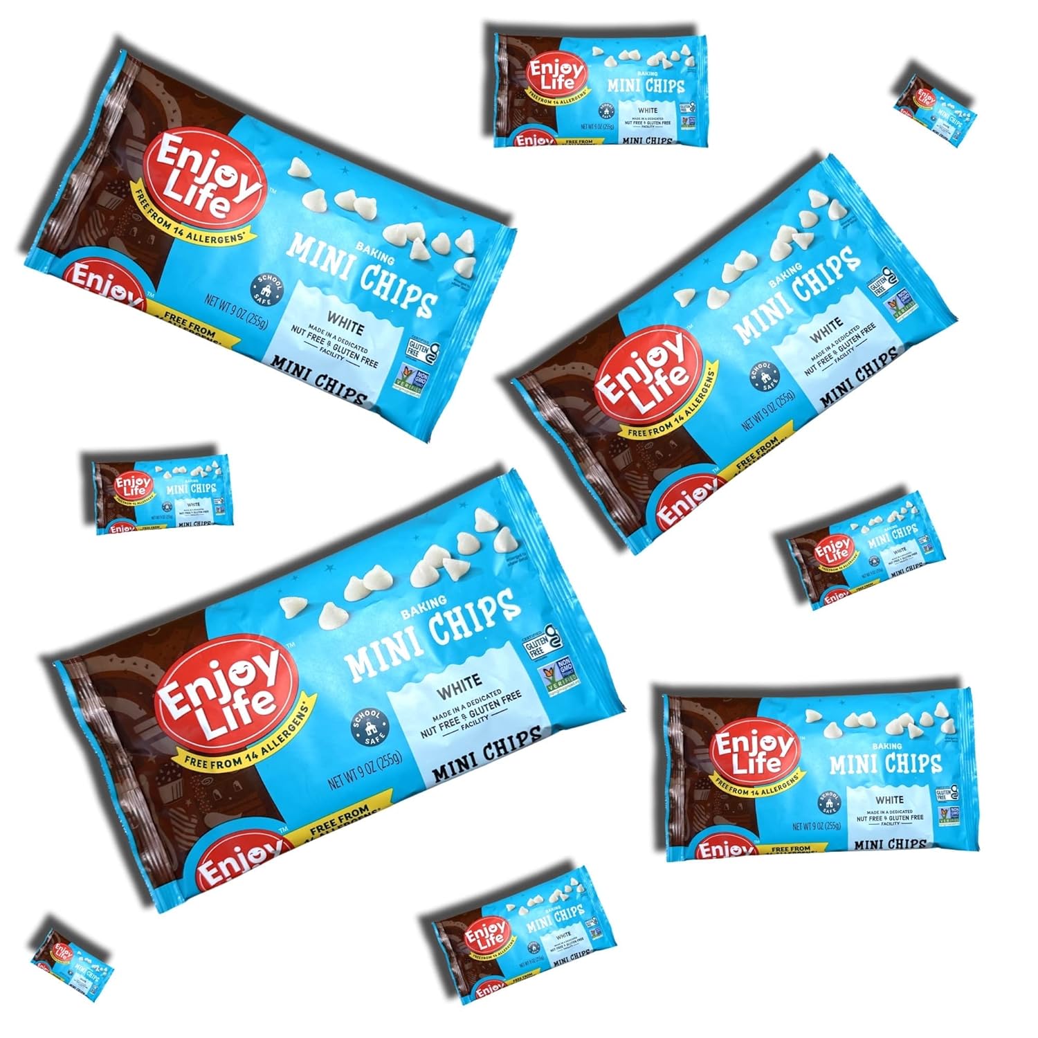 Tribeca Curations Mini chips para hornear de chocolate blanco, sin alérgenos, aprobado por la escuela, 9 onzas, paquete económico de 3
