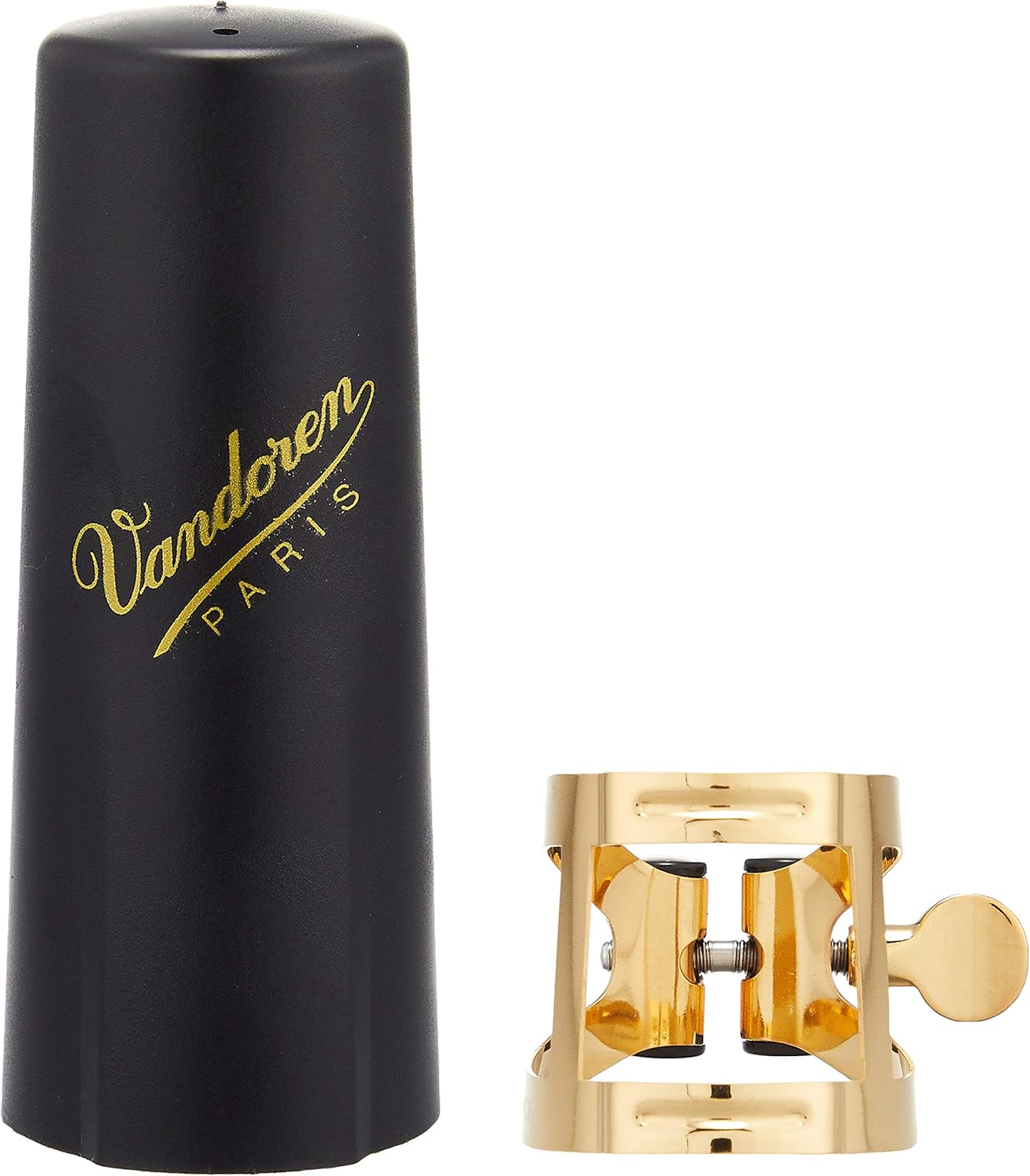 Vandoren Boquilla de saxofón alto de perfil SM913 ligadura AP3 y LC57DP MO y tapa de plástico para saxofón alto acabado dorado