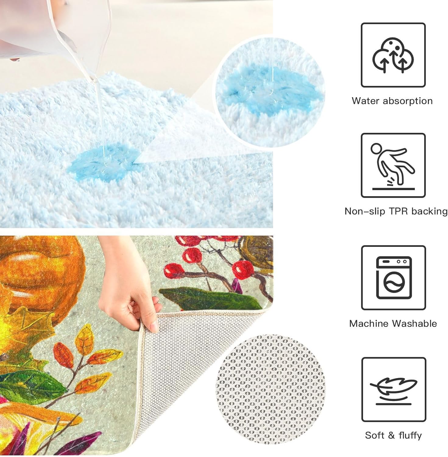 Bathroom Rugs Sets 2 Piece 24×16+24×20 Inch,Soft U-Shaped Contour Toilet Rug Fall Red Maple Leaves Non-Slip Absorbent Bath Floor Mat Carpet Set