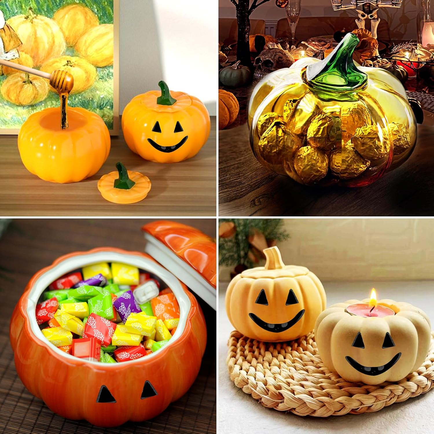 Juome Moldes de resina para tarros de calabaza, tarros de Halloween, otoño, moldes de silicona con tapa para fundición de resina epoxi para caja de