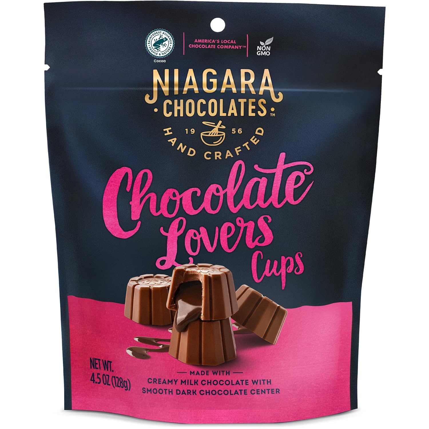 Niagara Chocolates Chocolate Lovers Cups Stand-Up Bag (4.5 oz) Sin OMG, chocolate premium, hecho a mano
