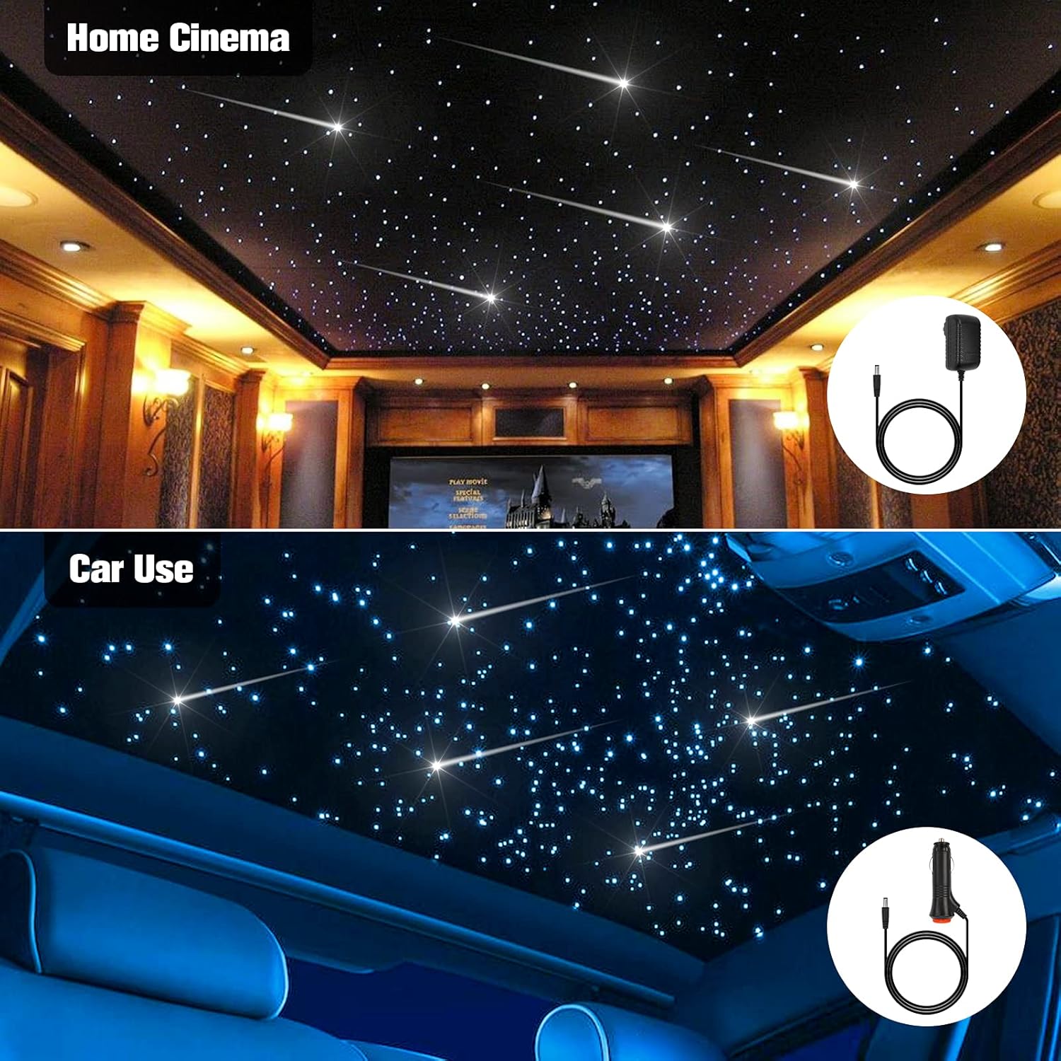 CHINLY Meteor Twinkle – Juego de 460 luces de fibra óptica de 9.8 pies y 0.03 pulgadas + kit de luces de estrellas fugaces, modo de música,