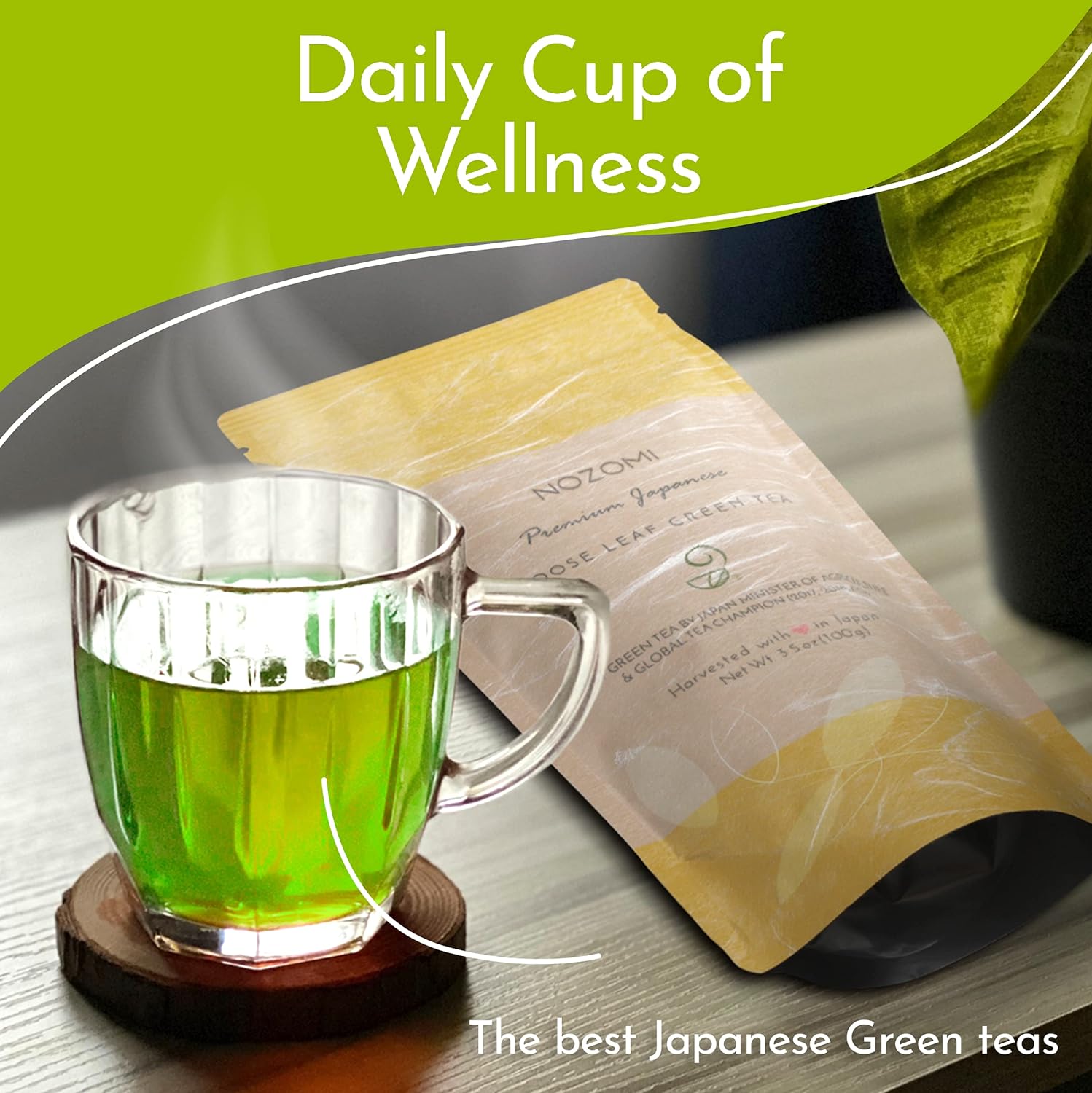 Nozomi Té verde japonés de hojas sueltas (3.5 onzas)  Vegano de origen único rico en antioxidantes Kabuse Sencha Té verde orgánico