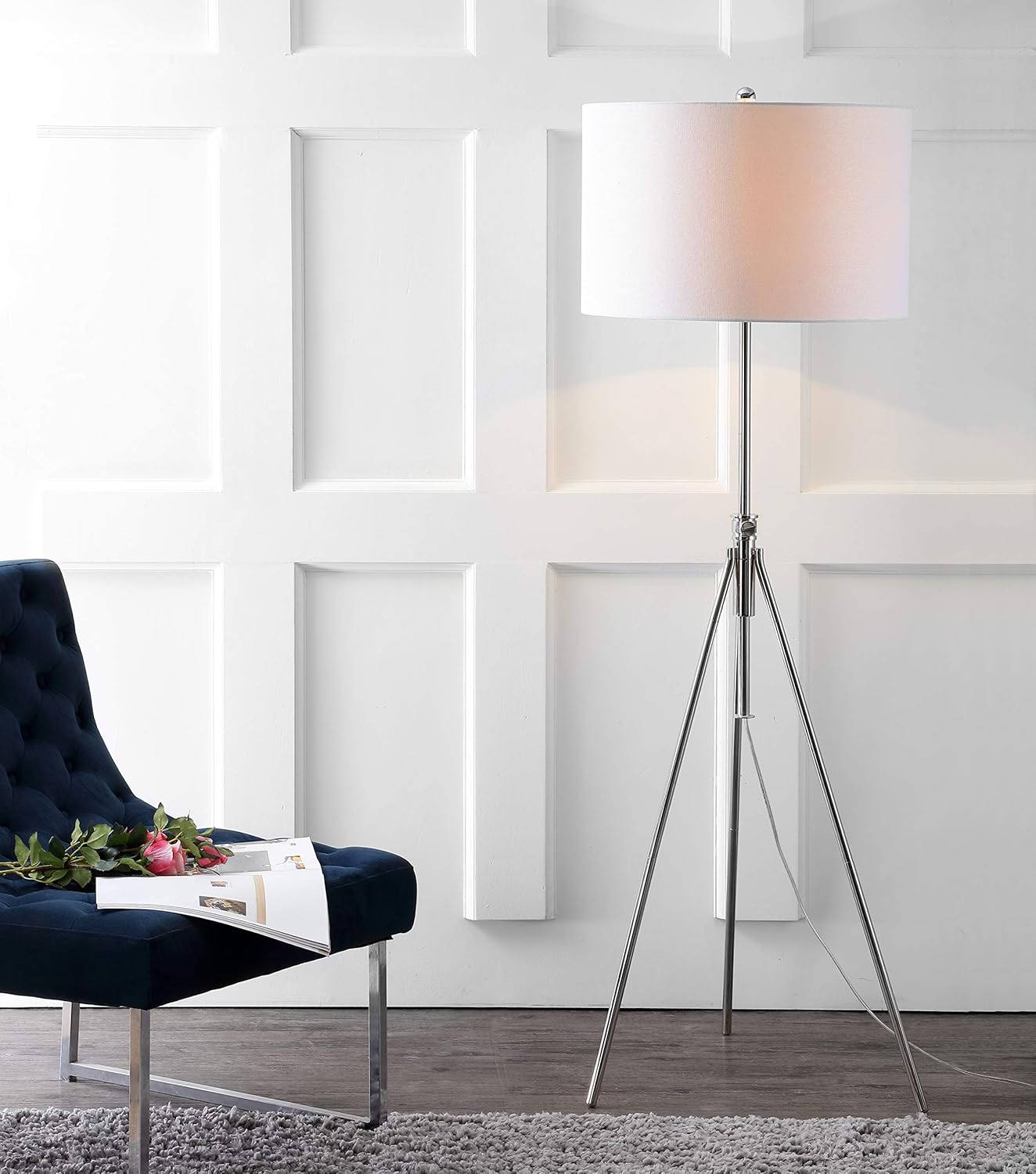 Safavieh FLL4007B Lighting Collection Cipriana – Lámpara de pie de níquel, 0, color plateado y blanco