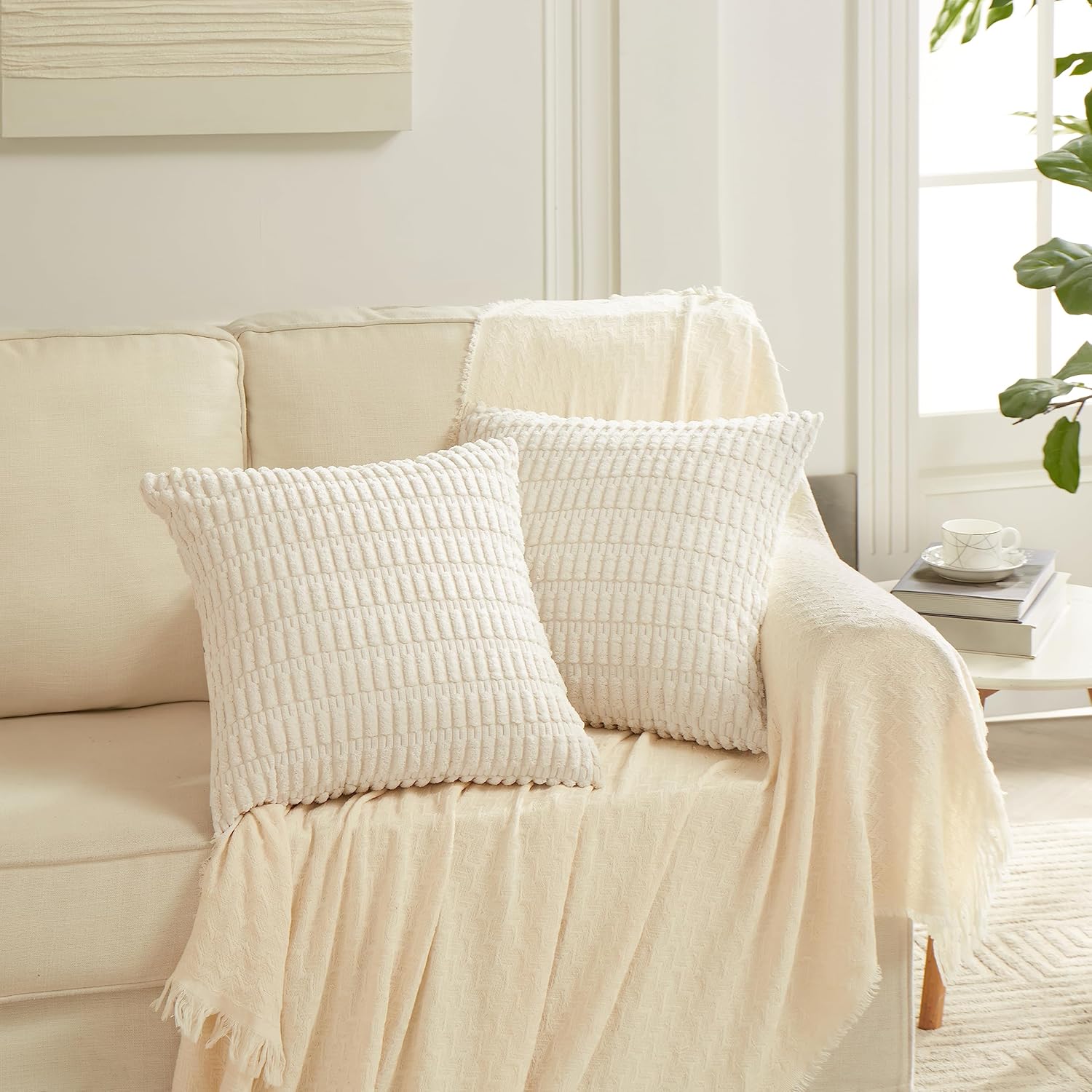 Fancy Homi Paquete de 4 fundas de almohada decorativas pequeñas neutrales de 12 x 12 pulgadas para sala de estar, sofá, cama, sofá, rústico,