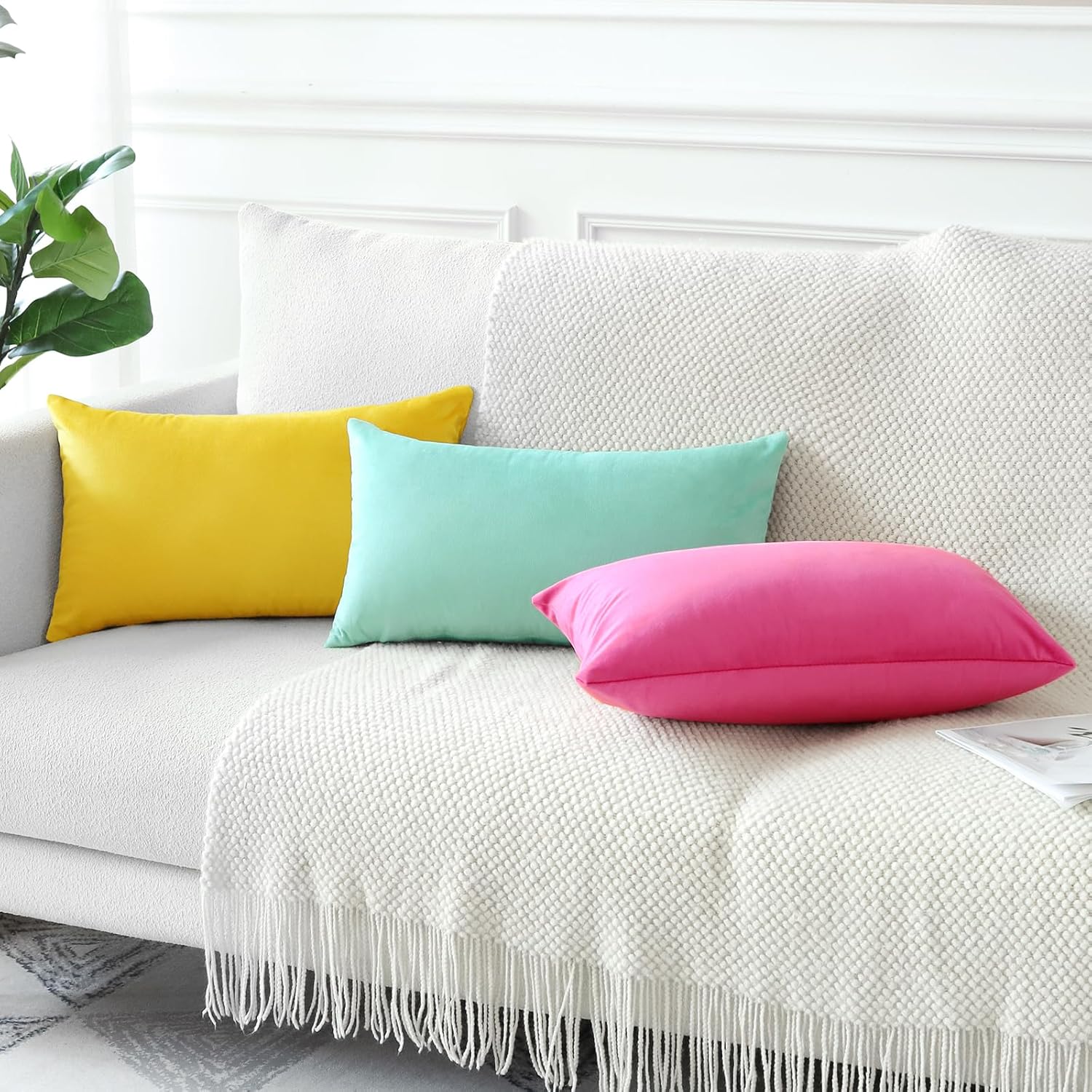 Artscope Fundas de almohada de terciopelo de lujo, fundas de almohada rectangulares decorativas, fundas de cojín suaves y sólidas para sofá,