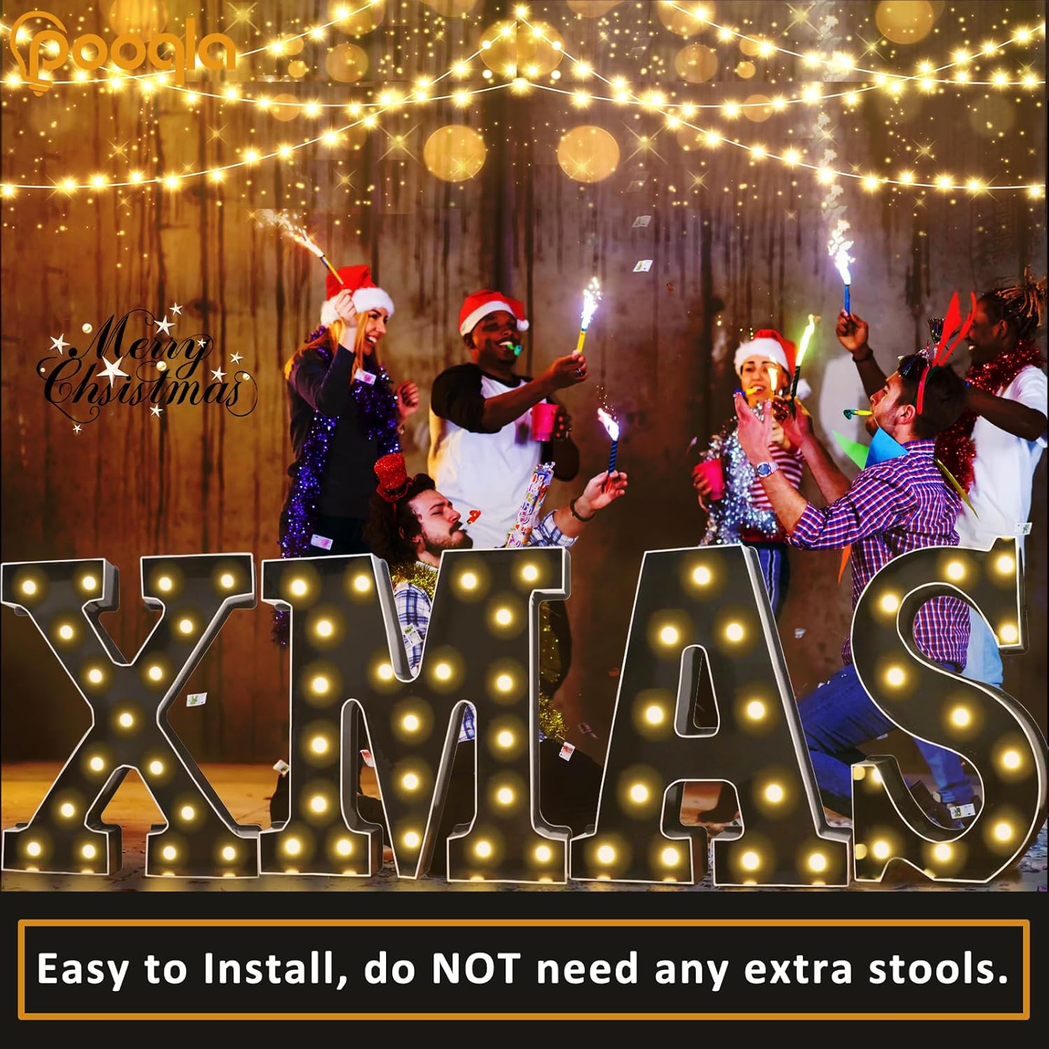 Pooqla Letras iluminadas de marquesina negra de 3 pies, letras de marquesina con luz LED grandes para decoración de fiestas, letras grandes de