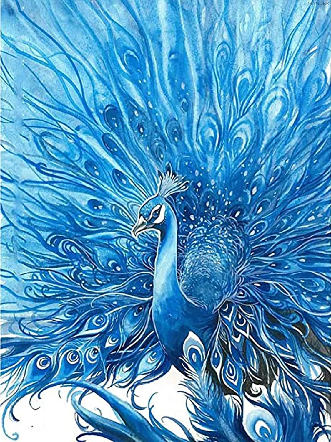 MANUKS Kit de pintura de diamantes 5D de pavo real azul, animales, pájaros, pintura de puntos de diamante para adultos y niños, kits de arte de