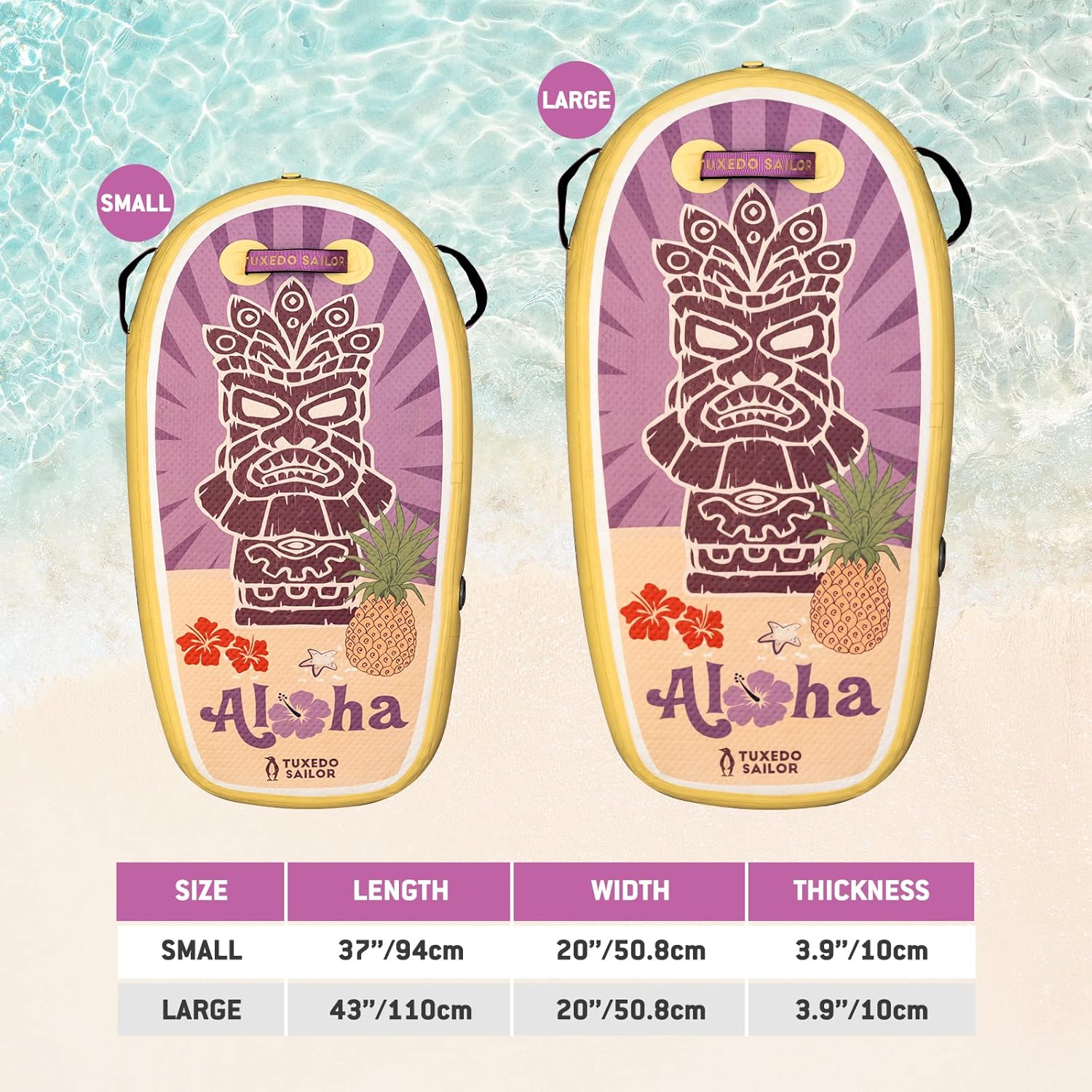 Tuxedo Sailor Body Board – Tabla de playa para niños, tabla de surf ultraligera de PVC para playa y piscina, con correas de muñeca envolventes,