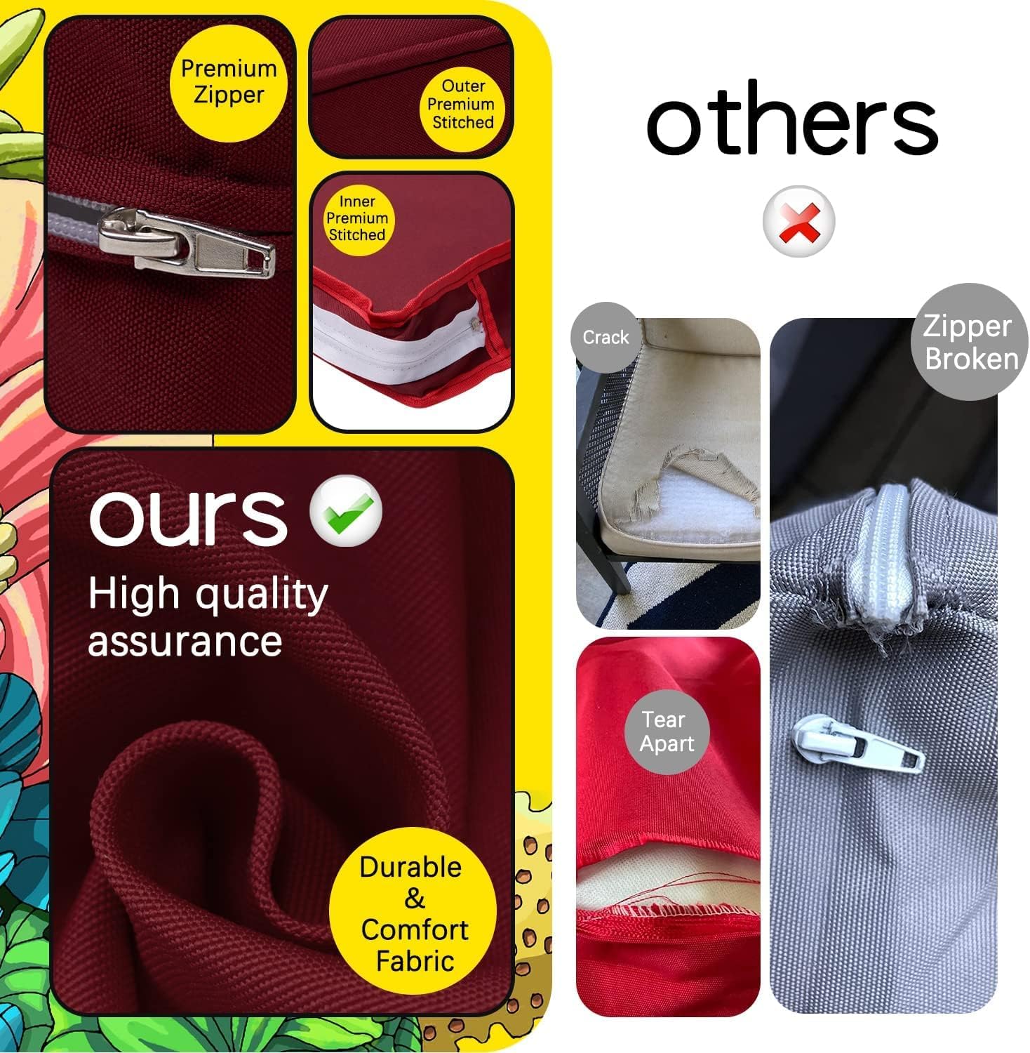 ClawsCover Juego de 2 fundas de repuesto para asiento y respaldo de exteriores para muebles de patio, sofá seccional, duradero, sin decoloración,