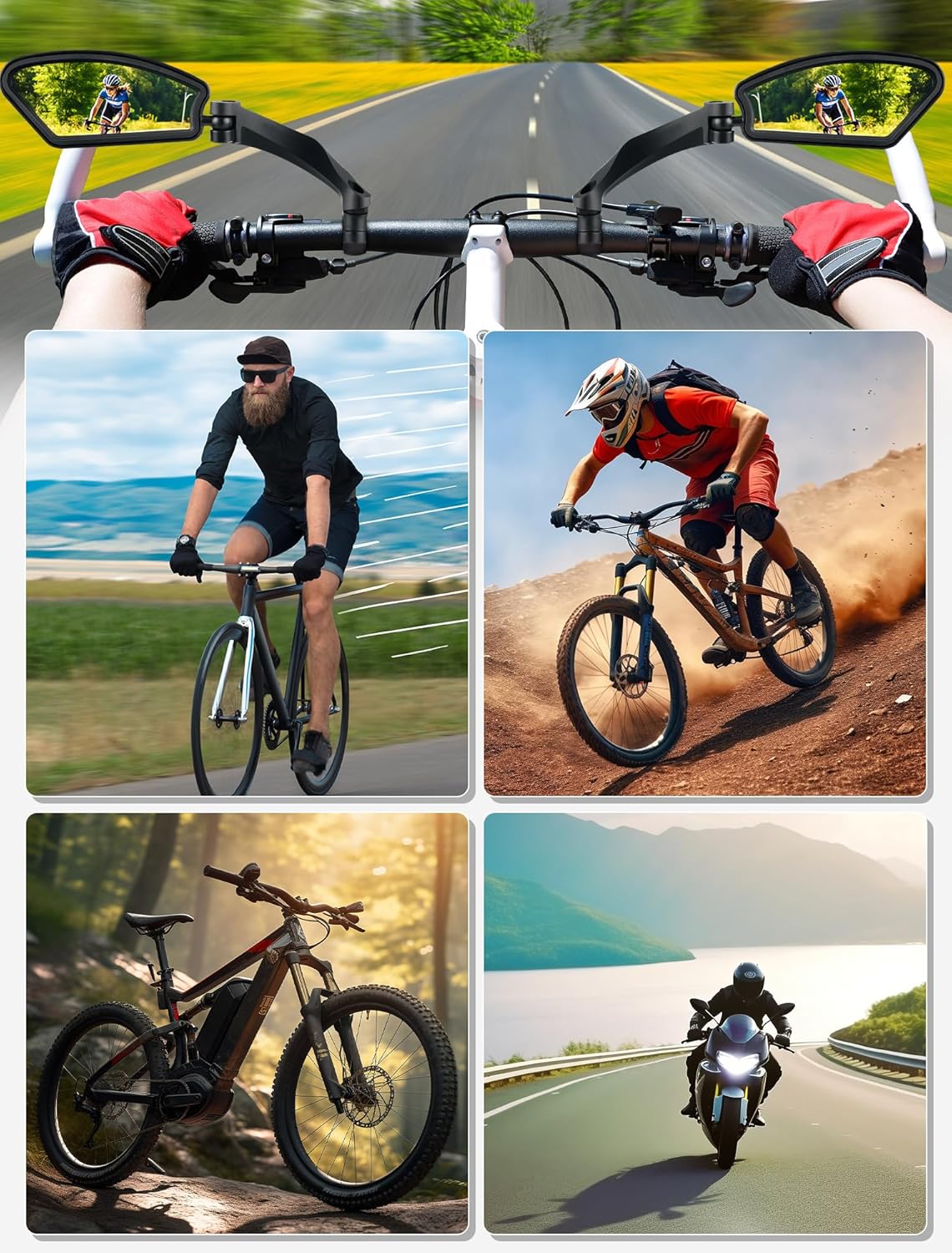Espejo retrovisor de bicicleta, soporte para manillar de bicicleta con lente de vidrio resistente a los arañazos, espejos universales ajustables