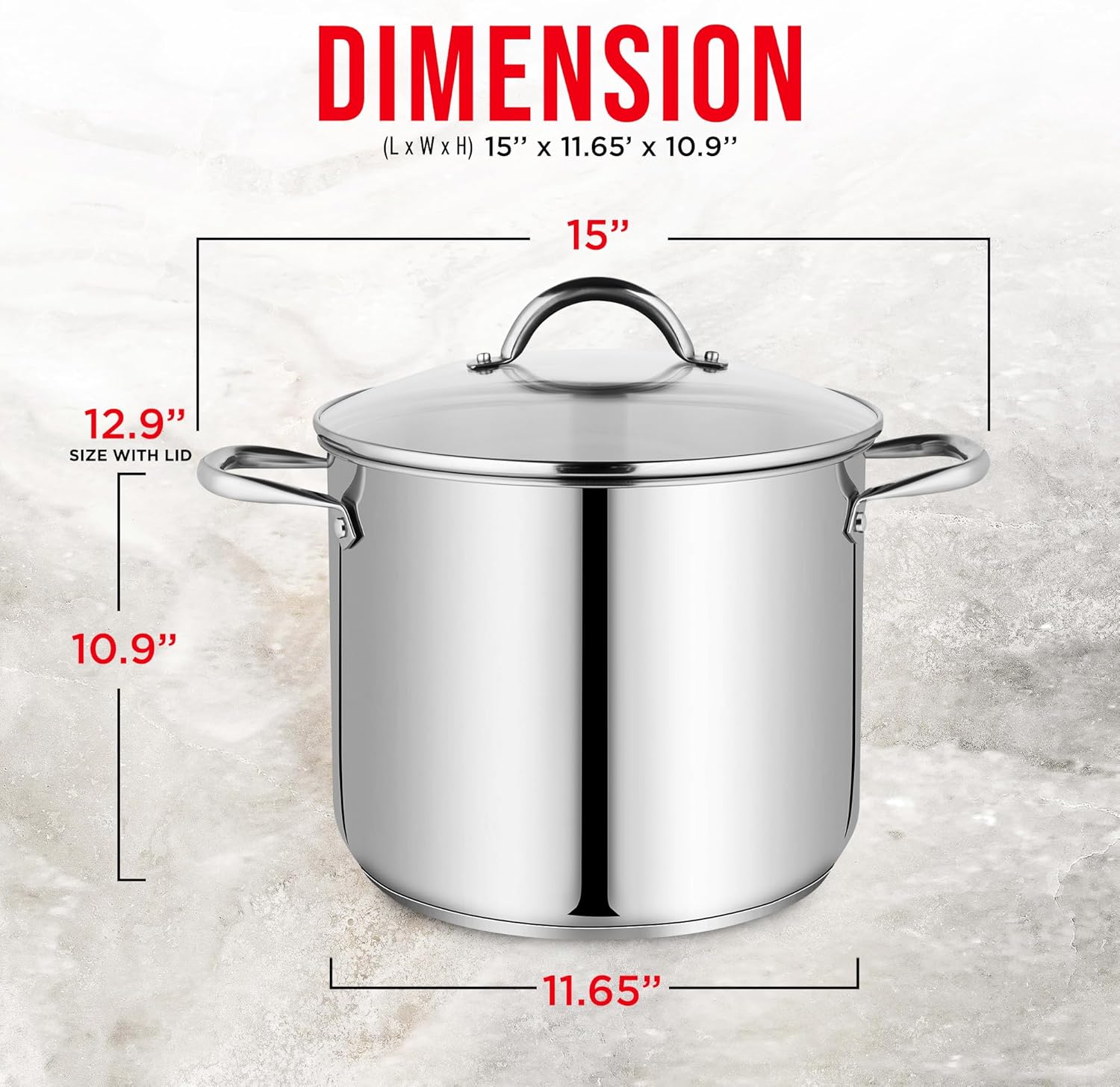 Bakken-Swiss Deluxe – Olla de acero inoxidable de 16 cuartos de galón con tapa transparente de vidrio templado, deliciosas sopas, guisos y cocción