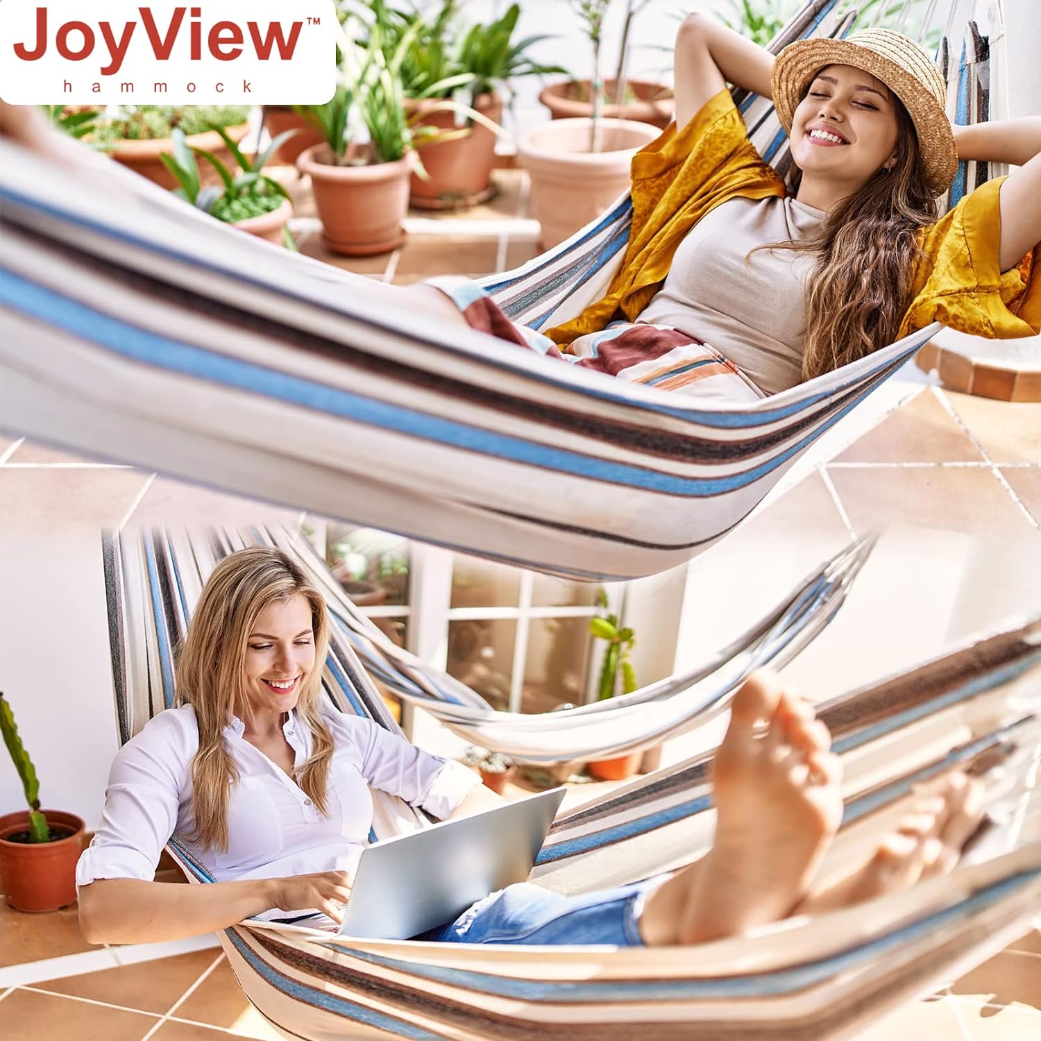 JoyView Hamaca brasileña para hamaca portátil de una sola presión con cuerdas para colgar y bolsa de transporte, hamaca grande de algodón de 78.8 x