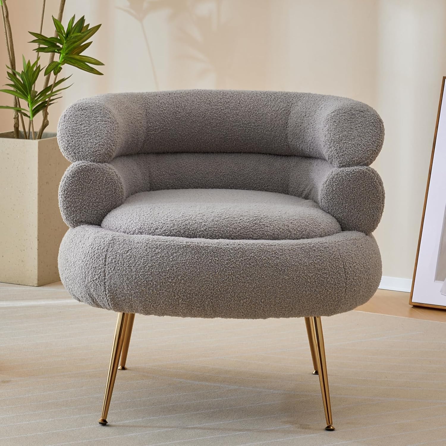 Modern Accent Chair with Ottoman,Teddy Fleece Velvet Comfy Reading Chair Leisure Armchairs Lounge Single Sofa Couch for Small Space, Apartment,