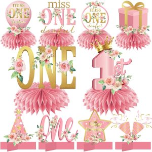 10 piezas de decoración de cumpleaños de Miss Onederful, centros de mesa de panal para niñas bebés, color oro rosa y oro rosa para primer 10 piezas de decoración de cumpleaños de Miss Onederful, centros de mesa de panal para niñas bebés, color oro rosa y oro rosa para primer