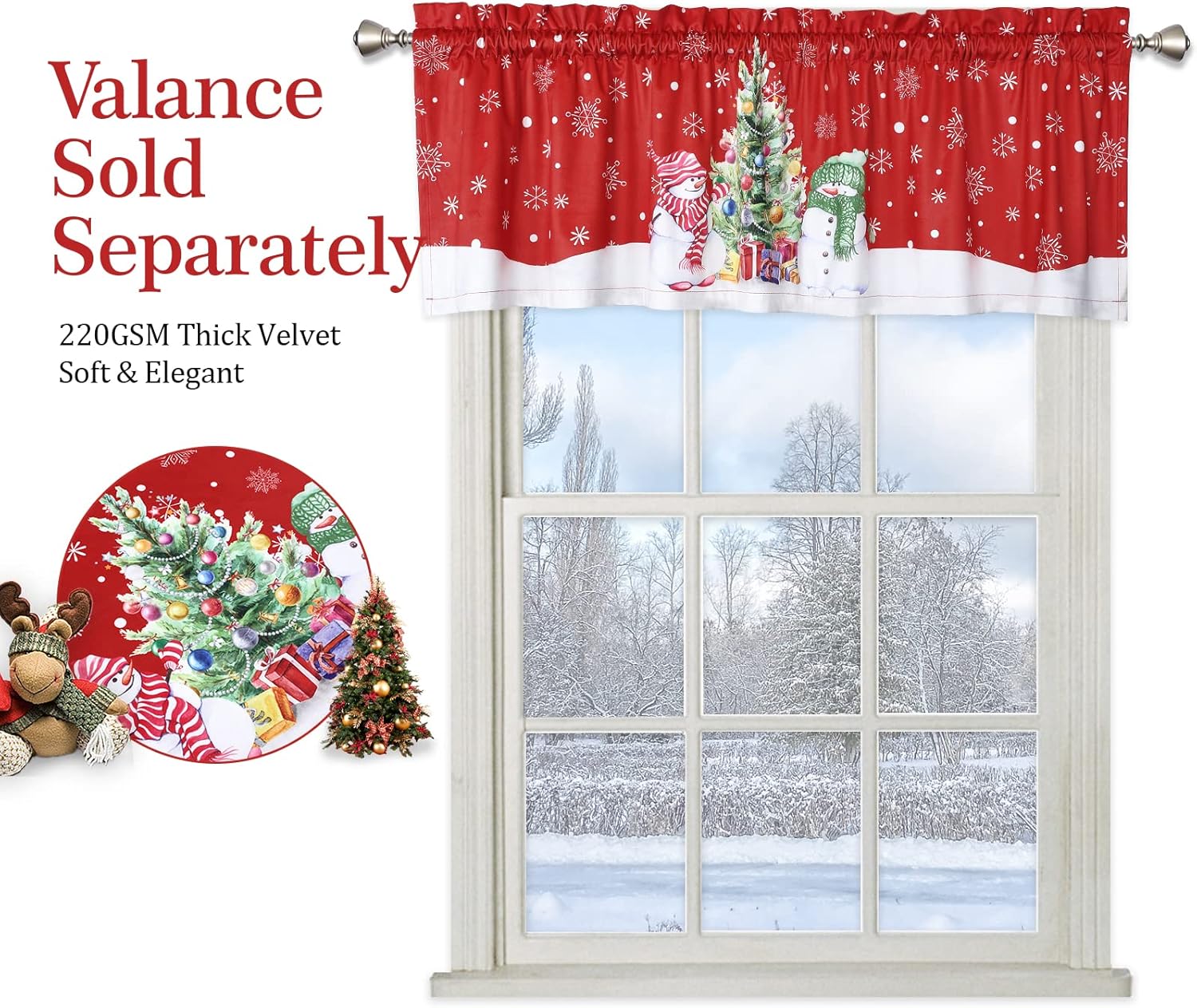 Cortina de cenefa de Navidad, cortinas de cafetería, tratamiento de ventana, bolsillo para barra para decoración del hogar, 1 panel para baño, sala