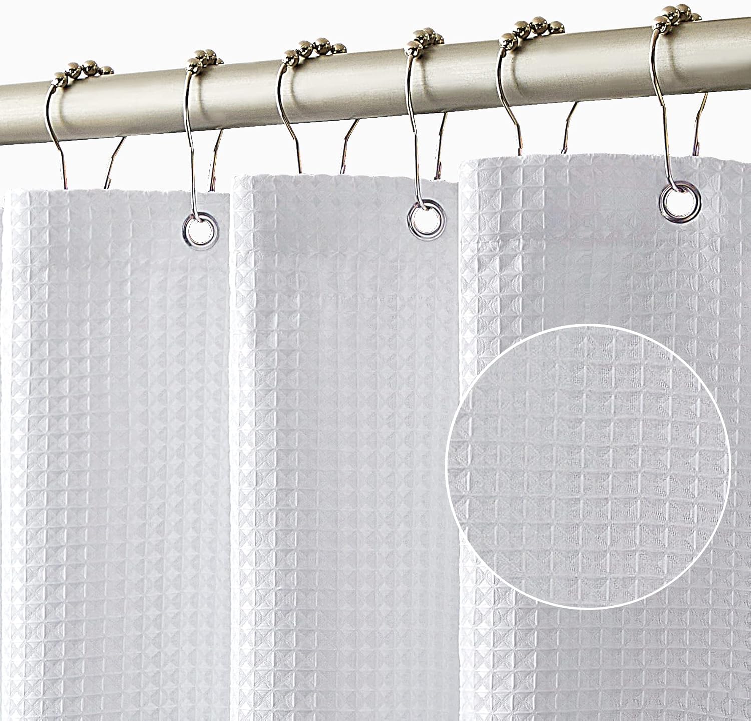 Cortina de ducha de punto gofre, cortina de ducha blanca con tela de poliéster ponderada, cortinas de baño de calidad de hotel con ganchos, 72 x 78